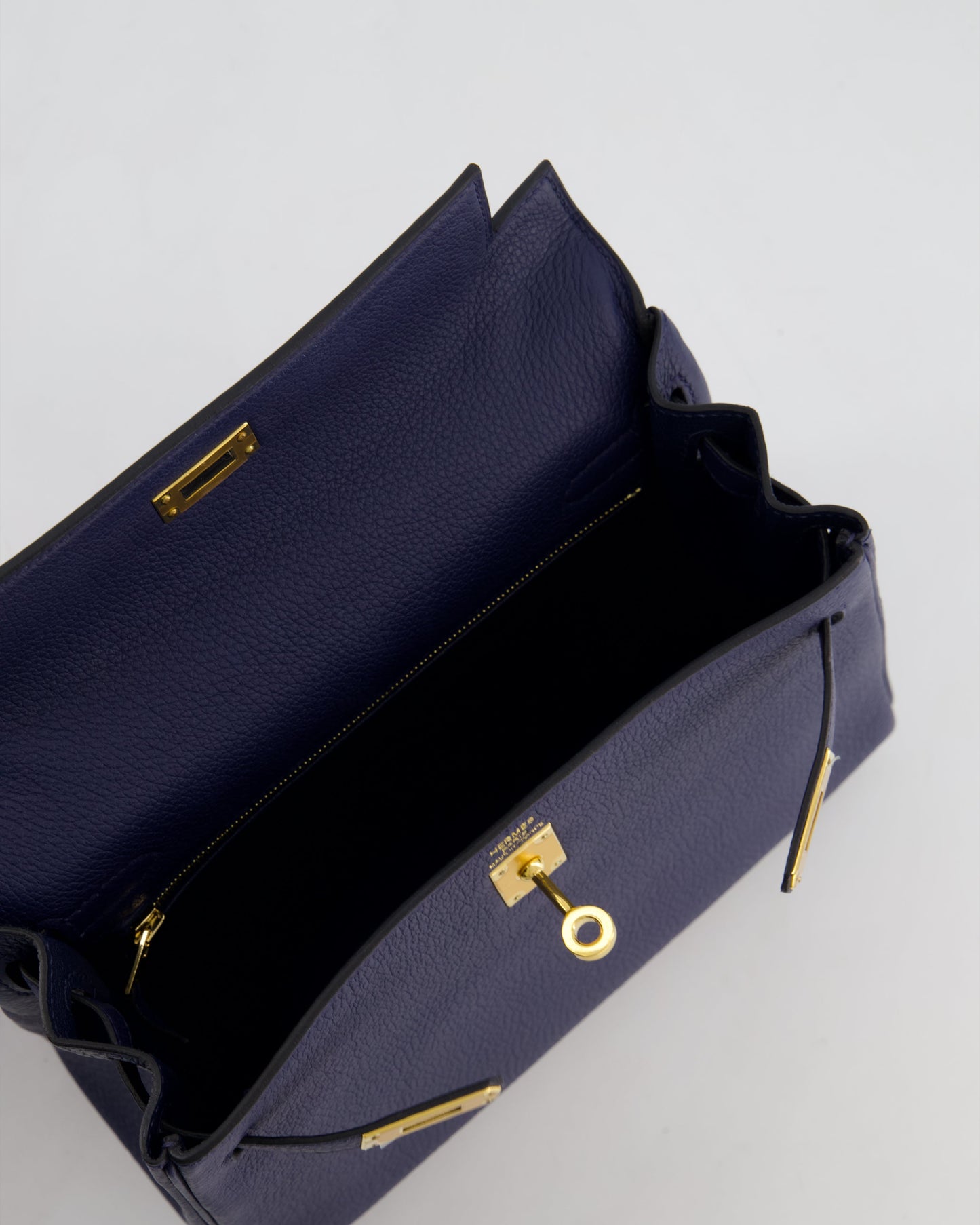 Hermes Kelly 25 Retourne Bag in Bleu Navy Togo Leather Bleu with Gold Hardware