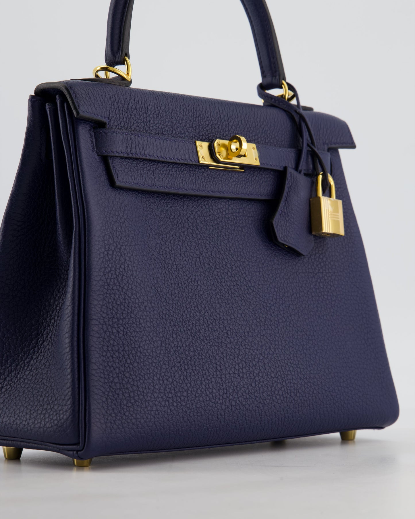 Hermes Kelly 25 Retourne Bag in Bleu Navy Togo Leather Bleu with Gold Hardware