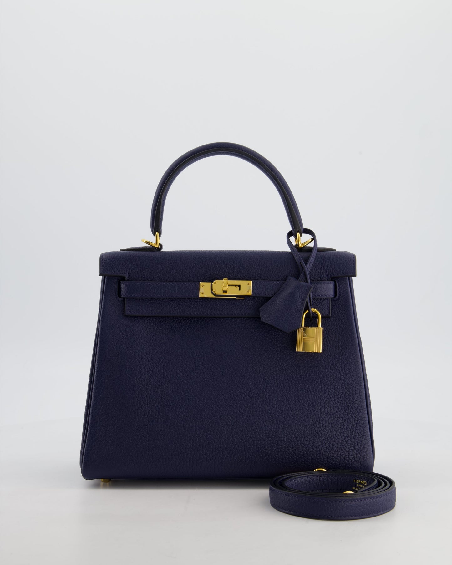 Hermes Kelly 25 Retourne Bag in Bleu Navy Togo Leather Bleu with Gold Hardware