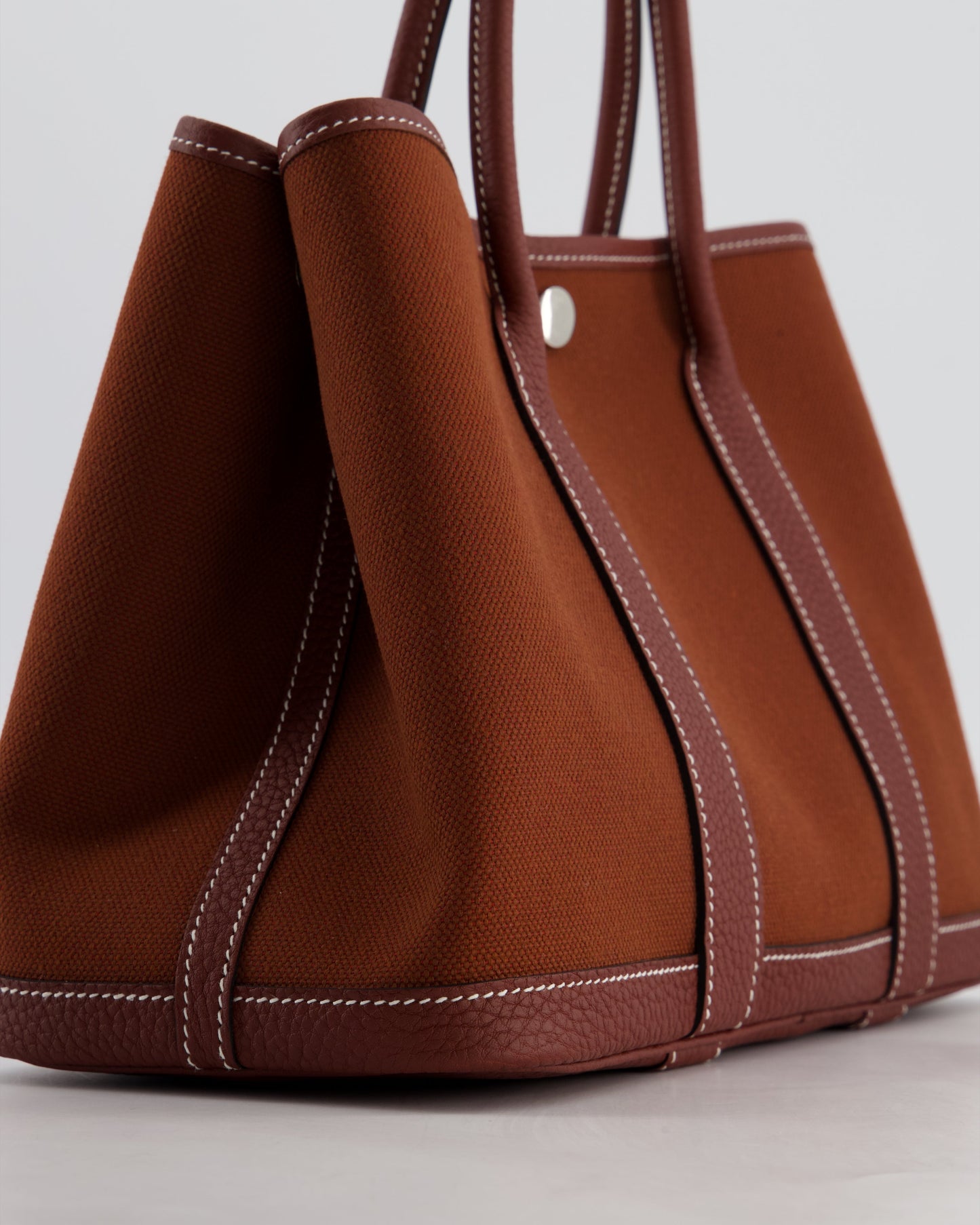 Hermes Garden Party 30 Bag in Rouge H Canvas and Negonda Leather with Palladium Hardware