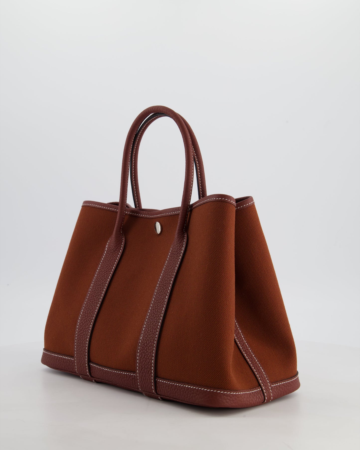Hermes Garden Party 30 Bag in Rouge H Canvas and Negonda Leather with Palladium Hardware