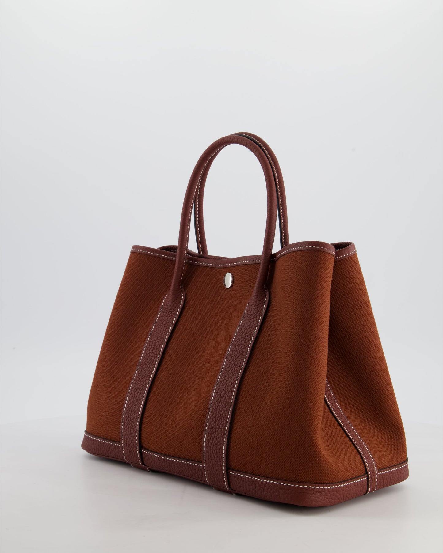 Hermes Garden Party 30 Bag in Rouge H Canvas and Negonda Leather with Palladium Hardware