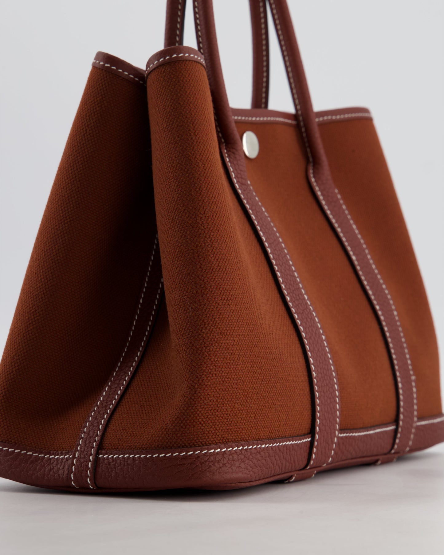 Hermes Garden Party 30 Bag in Rouge H Canvas and Negonda Leather with Palladium Hardware