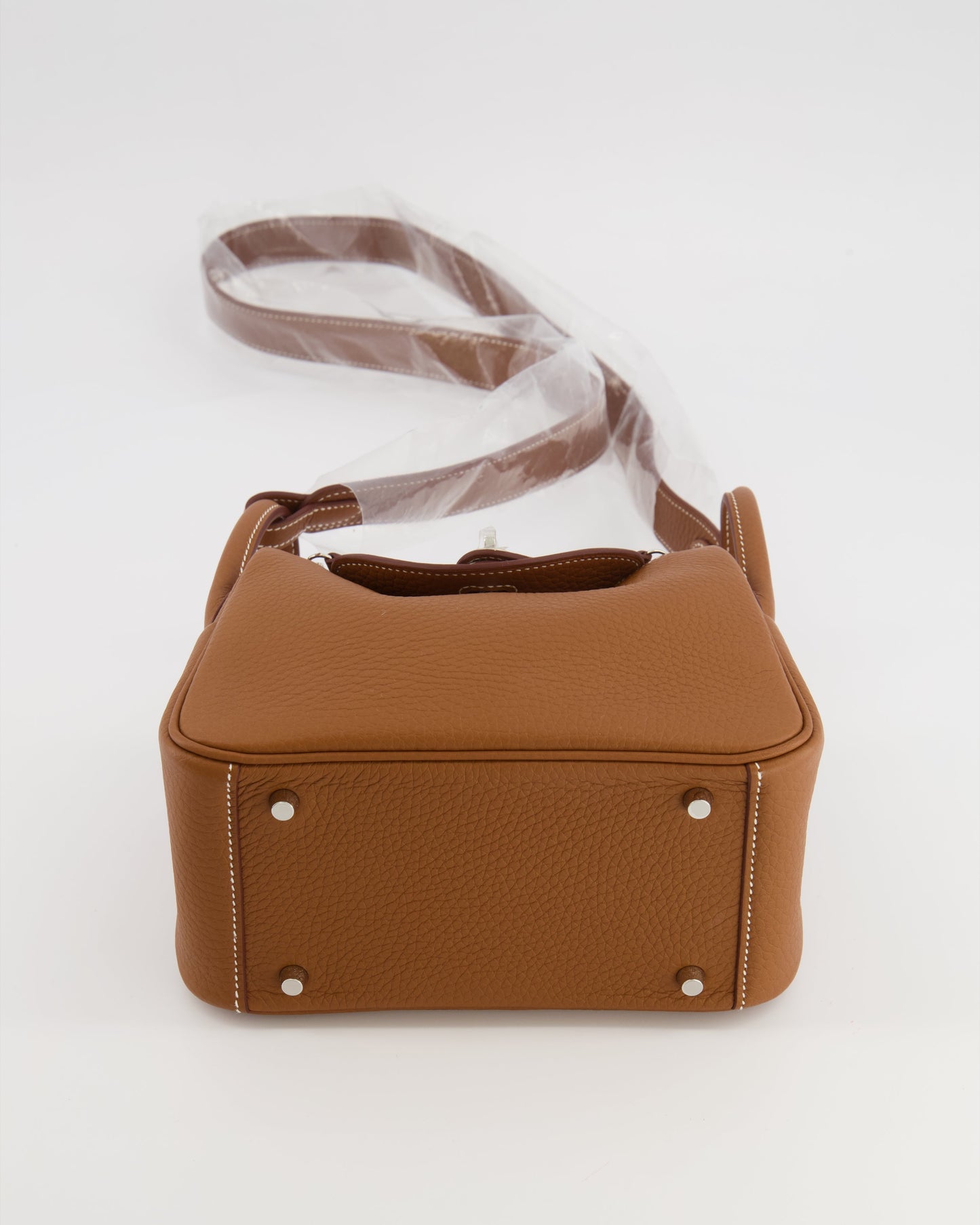 Hermes Mini Lindy Bag in Gold Taurillon Clemence Leather with Palladium Hardware