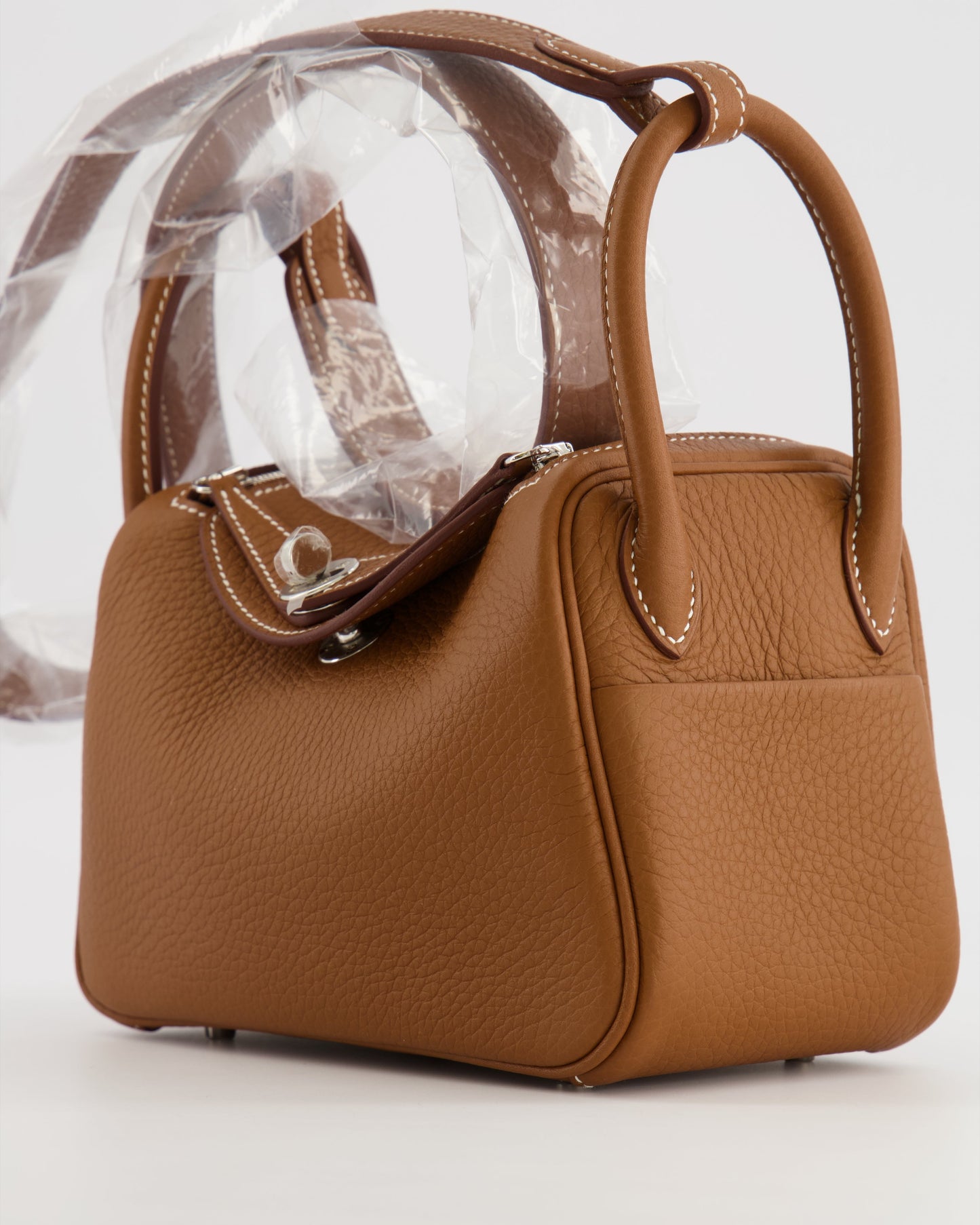 Hermes Mini Lindy Bag in Gold Taurillon Clemence Leather with Palladium Hardware