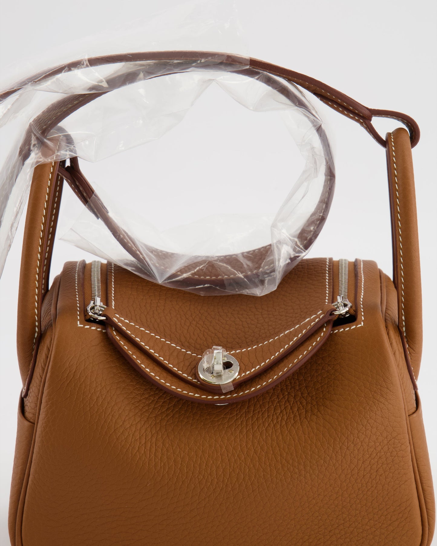 Hermes Mini Lindy Bag in Gold Taurillon Clemence Leather with Palladium Hardware