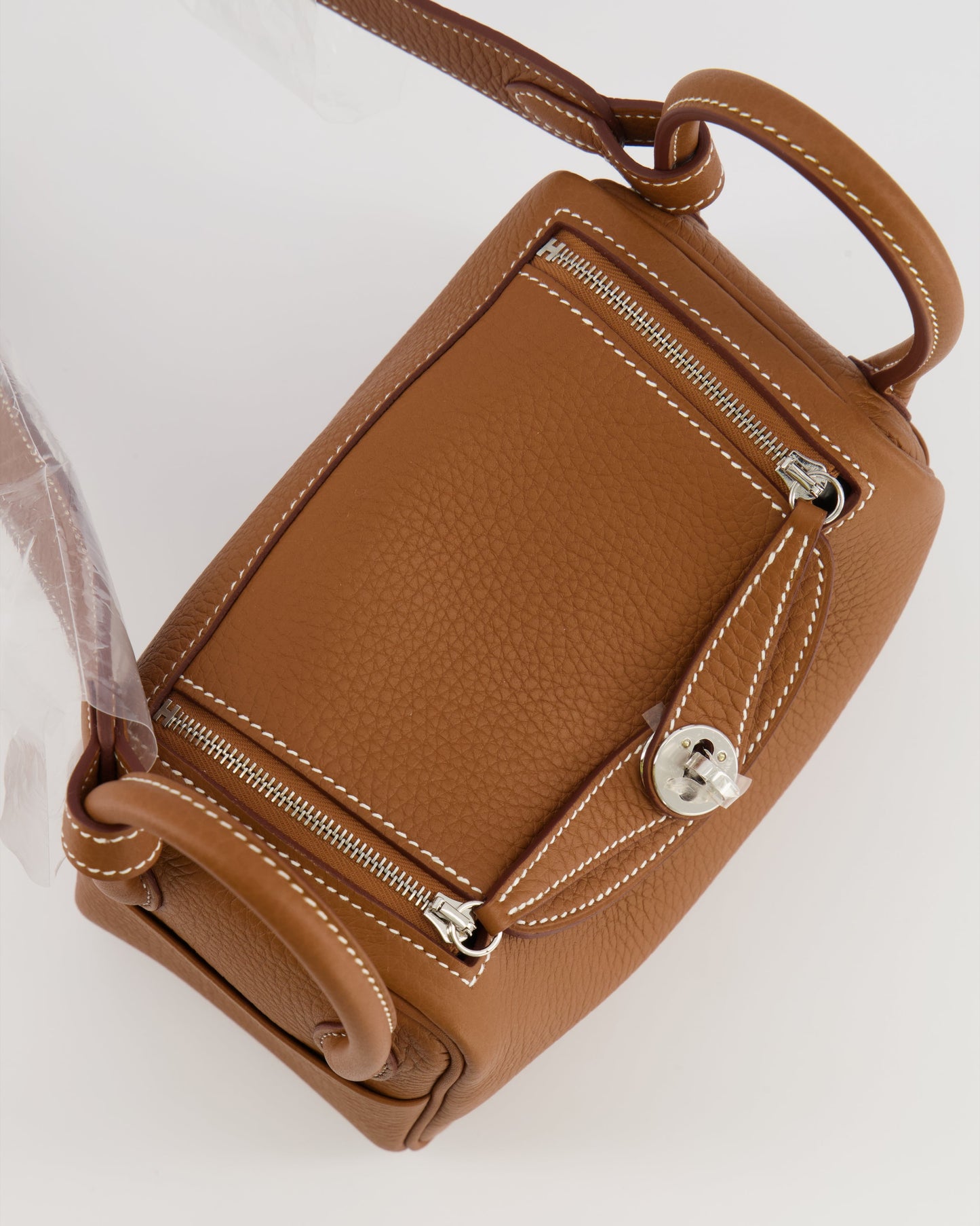 Hermes Mini Lindy Bag in Gold Taurillon Clemence Leather with Palladium Hardware