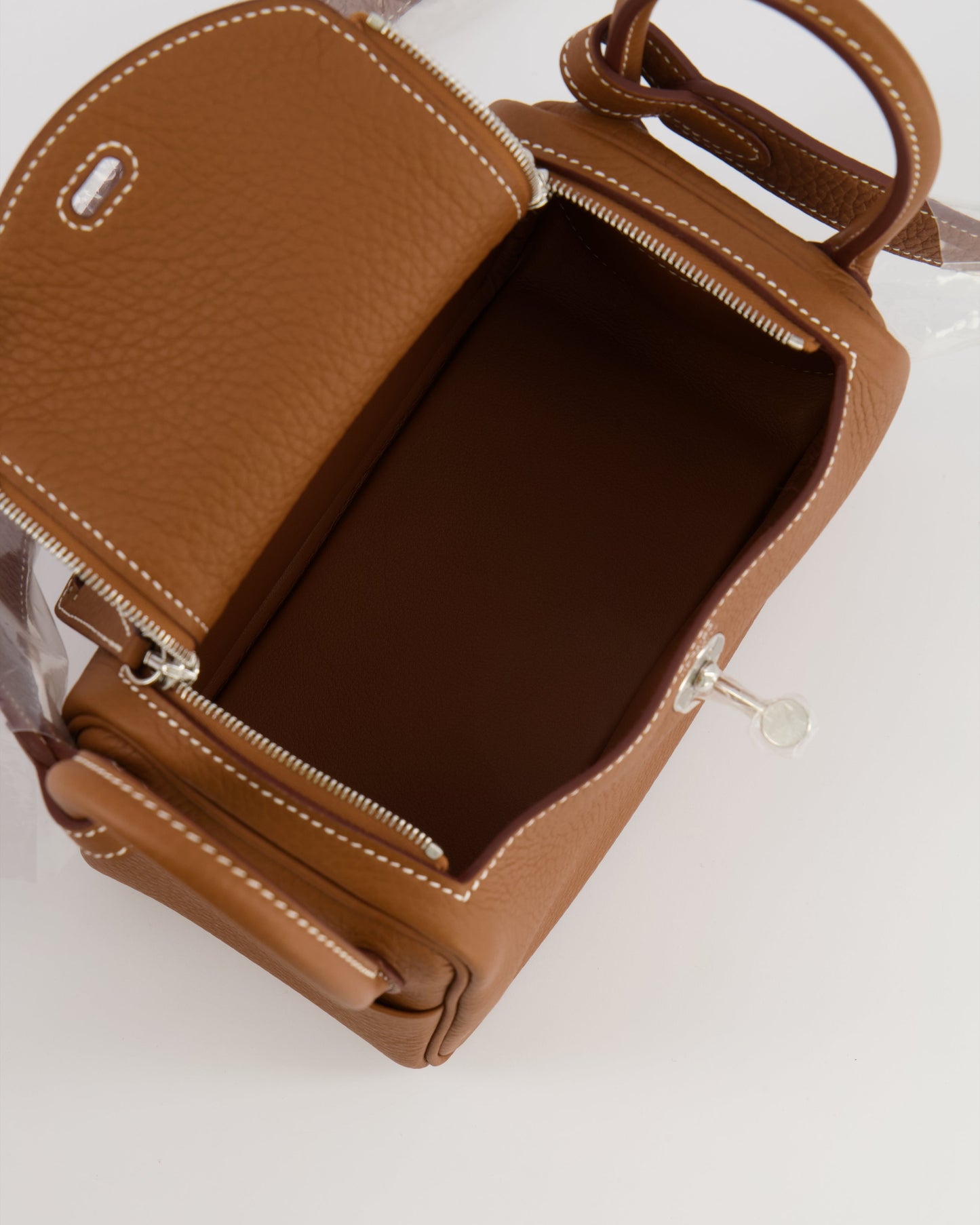 Hermes Mini Lindy Bag in Gold Taurillon Clemence Leather with Palladium Hardware