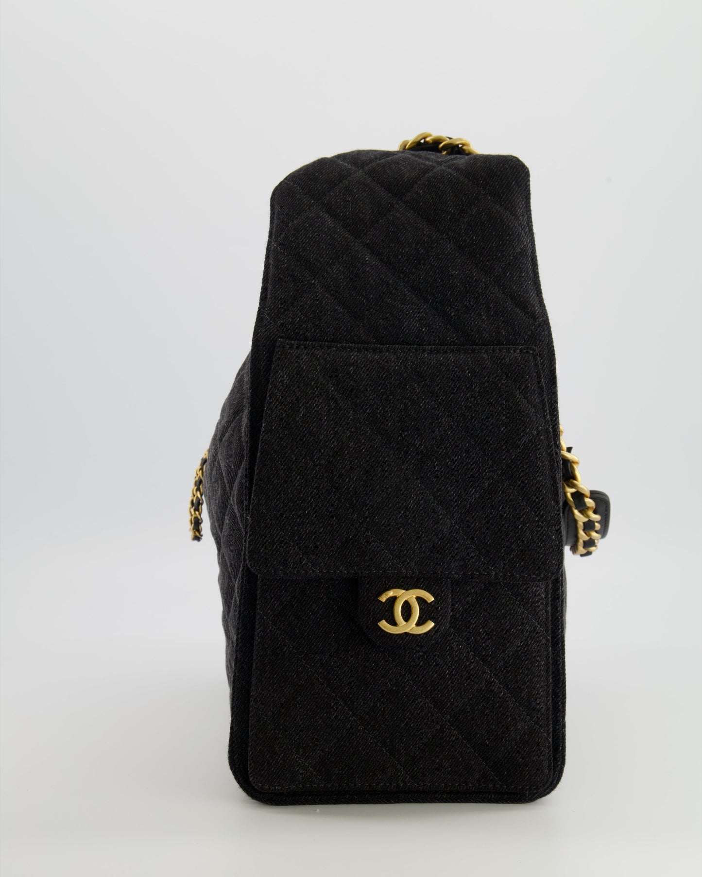 Chanel Medium 25 Hobo Bag in Black Quilted Denim with Brushed Gold Hardware