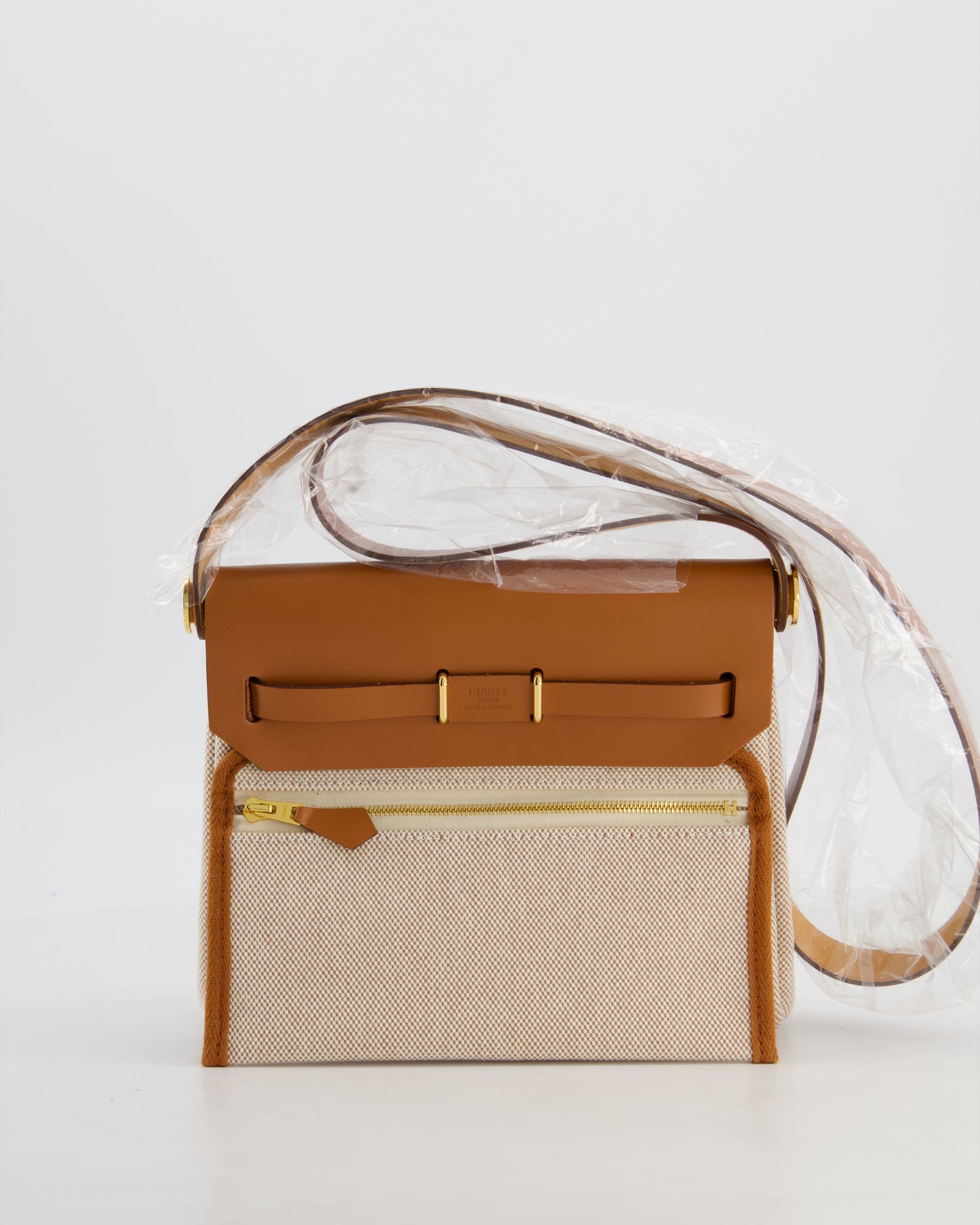 *HOT* Hermes Herbag Zip 20 Bag in Fauve Vache Hunter Leather & Ecru/Beige Viking Canvas with Gold Hardware