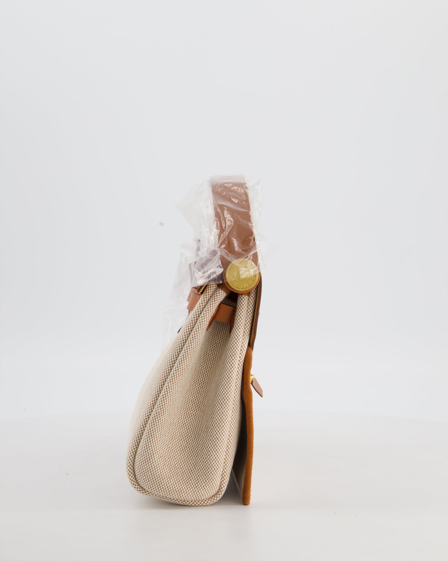 *HOT* Hermes Herbag Zip 20 Bag in Fauve Vache Hunter Leather & Ecru/Beige Viking Canvas with Gold Hardware