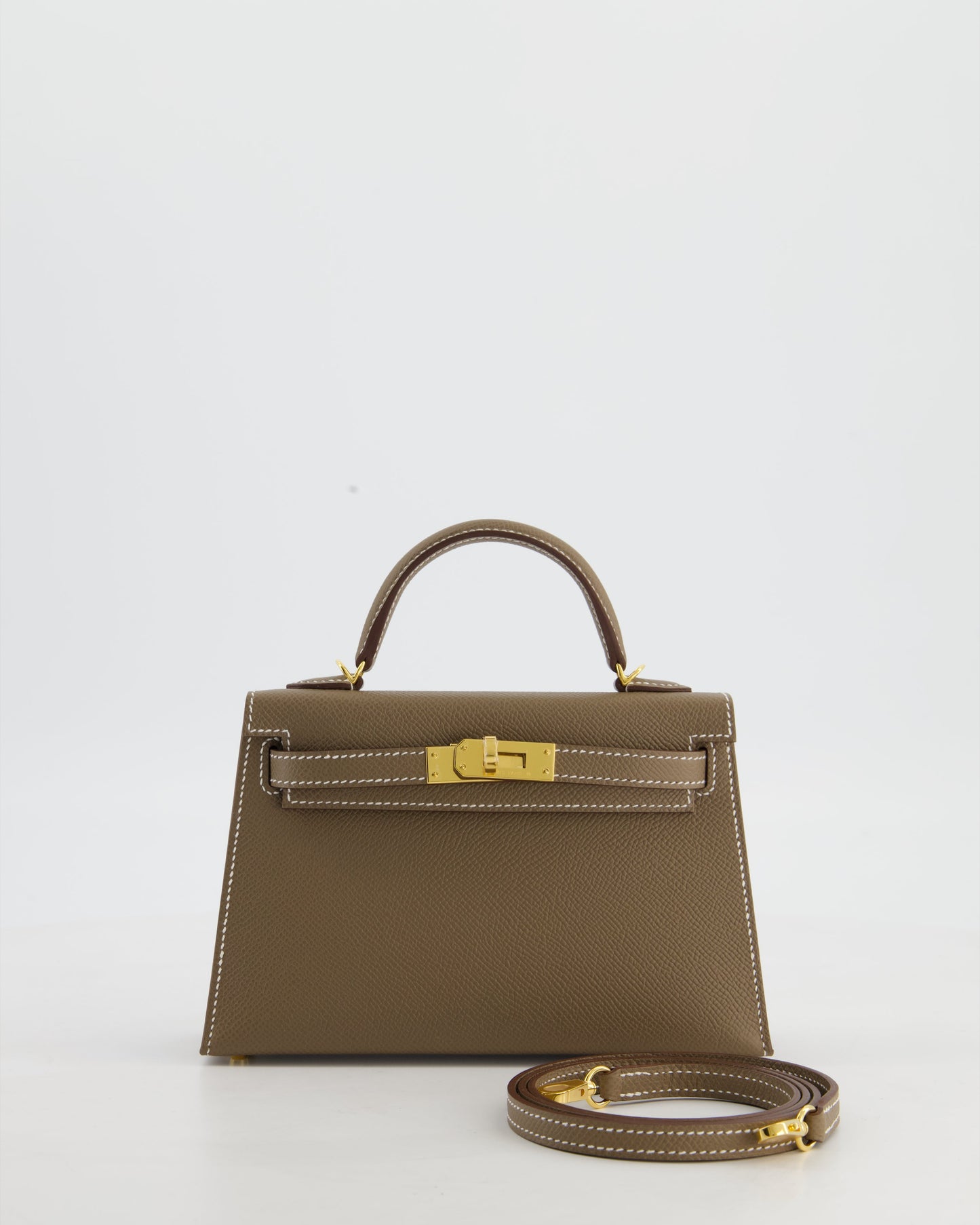 *HOT* Hermes Mini Kelly II 20 Bag in Etoupe Epsom Leather with Gold Hardware