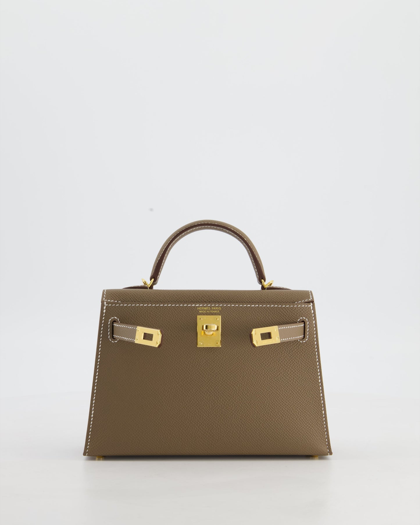 *HOT* Hermes Mini Kelly II 20 Bag in Etoupe Epsom Leather with Gold Hardware