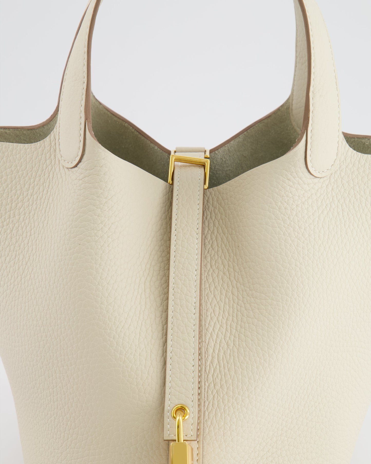 *RARE* Hermes Picotin Lock 18 Bag in Craie Clemence Leather with Gold Hardware