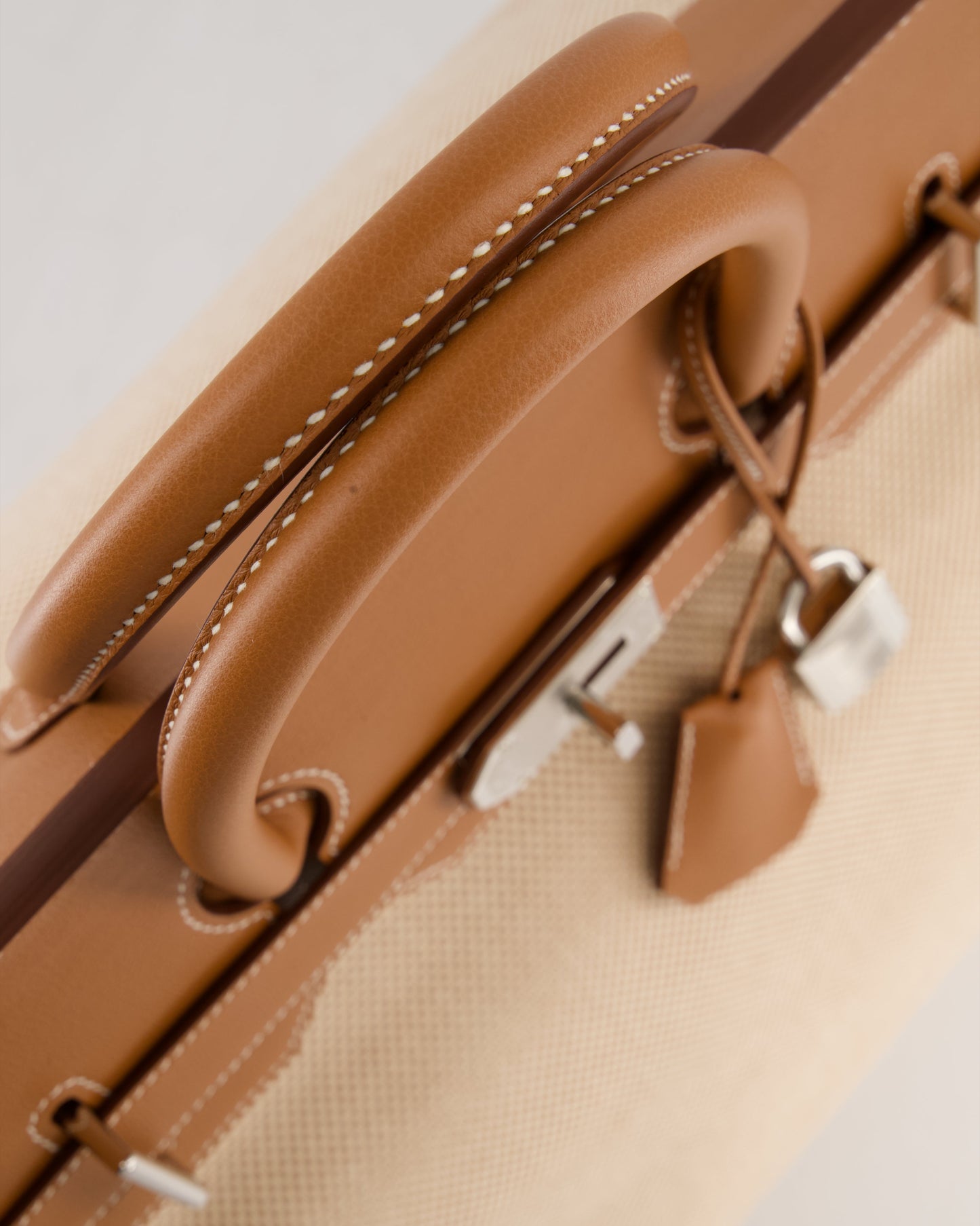 *RARE* Hermes Haut à Courroies HAC 50 Bag in Gold Evercolour Leather & Écru/Beige Toile Cross Canvas with Palladium Hardware