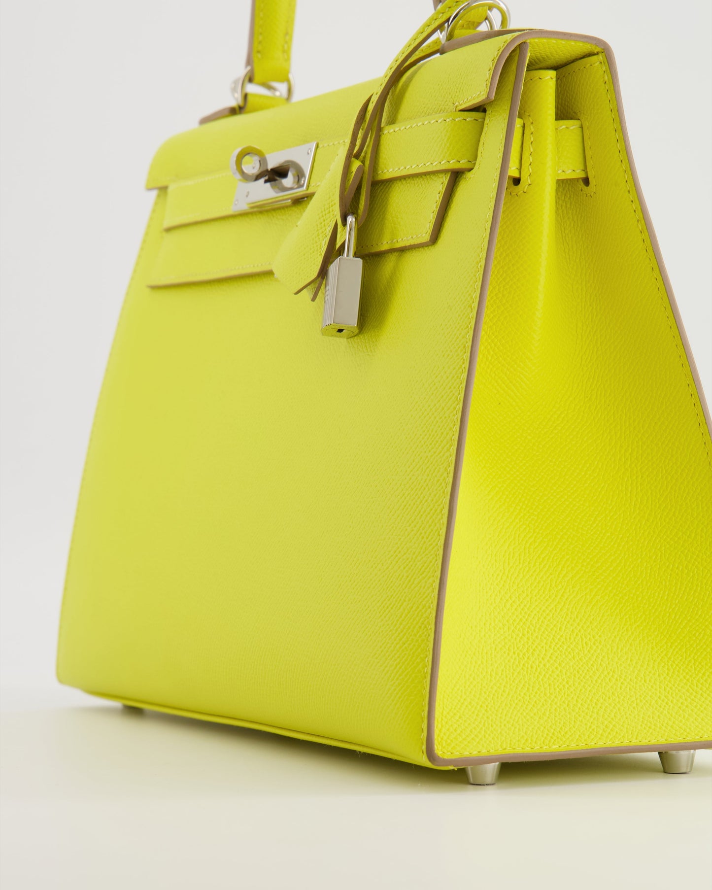 Hermes Kelly 28 Sellier Bag in Lime Epsom Leather with Palladium Hardware