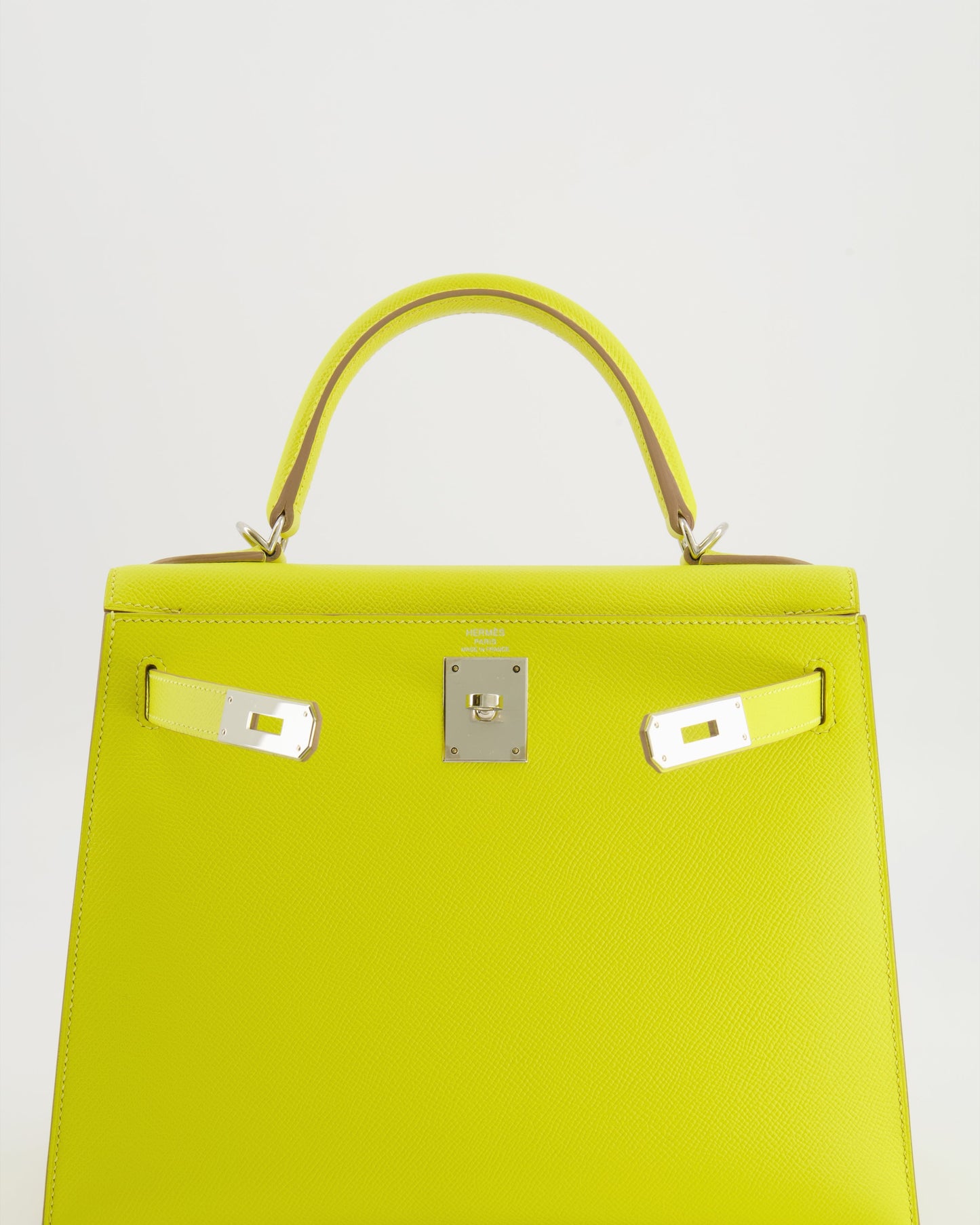 Hermes Kelly 28 Sellier Bag in Lime Epsom Leather with Palladium Hardware