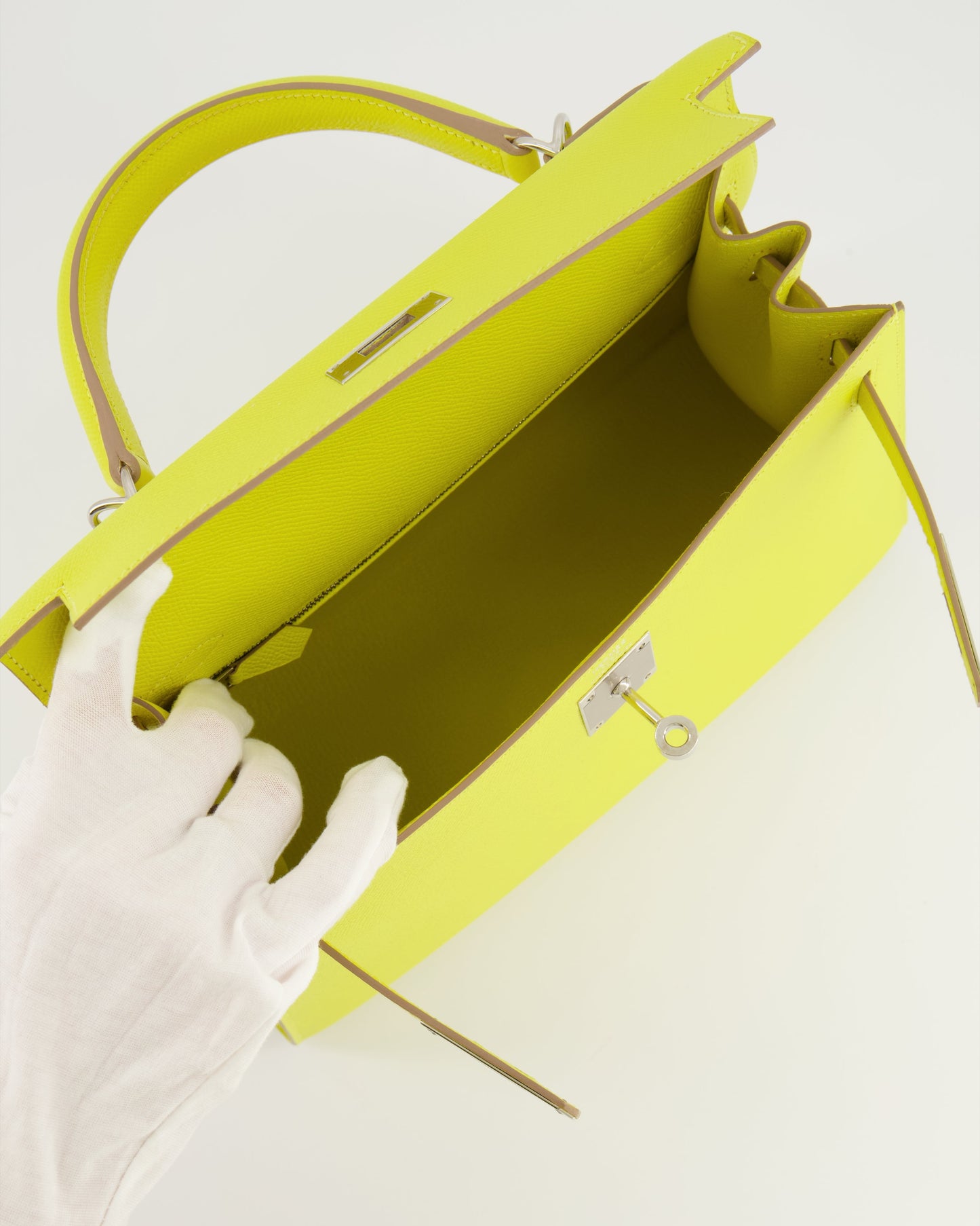 Hermes Kelly 28 Sellier Bag in Lime Epsom Leather with Palladium Hardware