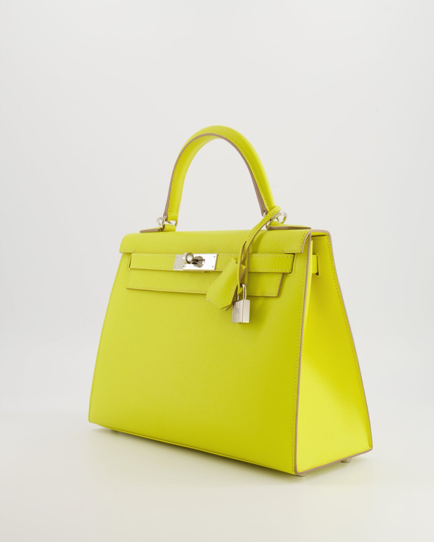 Hermes Kelly 28 Sellier Bag in Lime Epsom Leather with Palladium Hardware