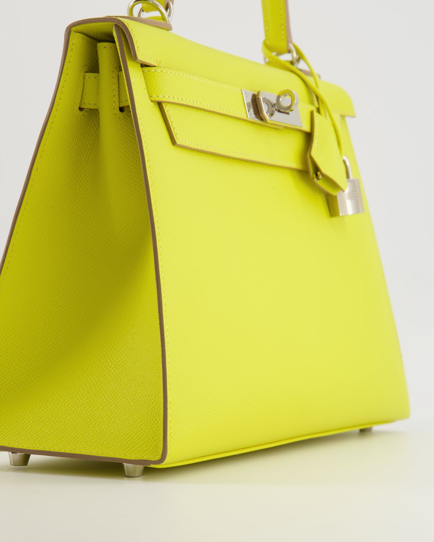 Hermes Kelly 28 Sellier Bag in Lime Epsom Leather with Palladium Hardware