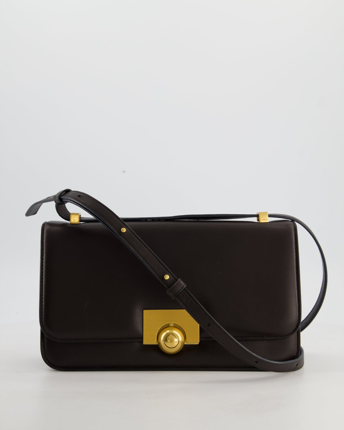 Bottega Veneta Brown Spazzolato Calfskin Leather Shoulder Bag with Brushed Gold Hardware