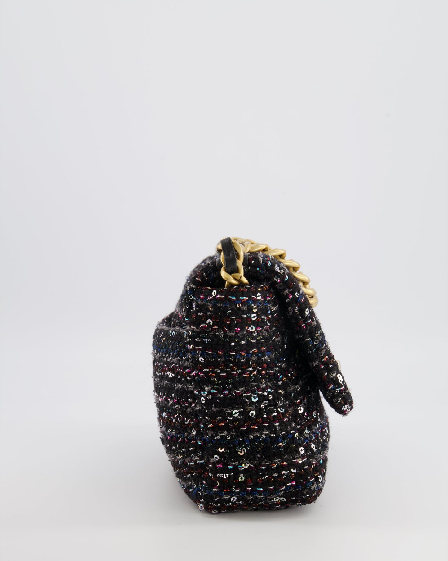 Chanel Small 19 Flap Bag in Black Tweed and Multicolour Sequins with Mixed Hardware