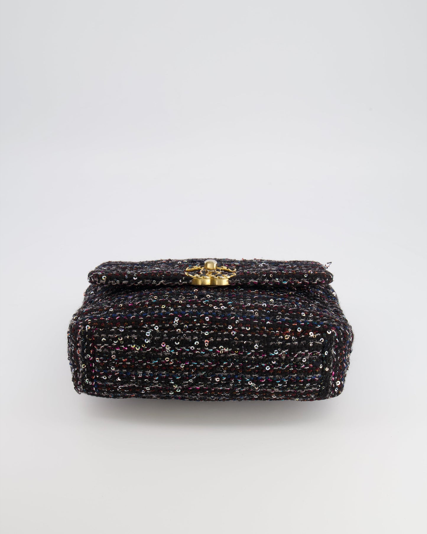 Chanel Small 19 Flap Bag in Black Tweed and Multicolour Sequins with Mixed Hardware