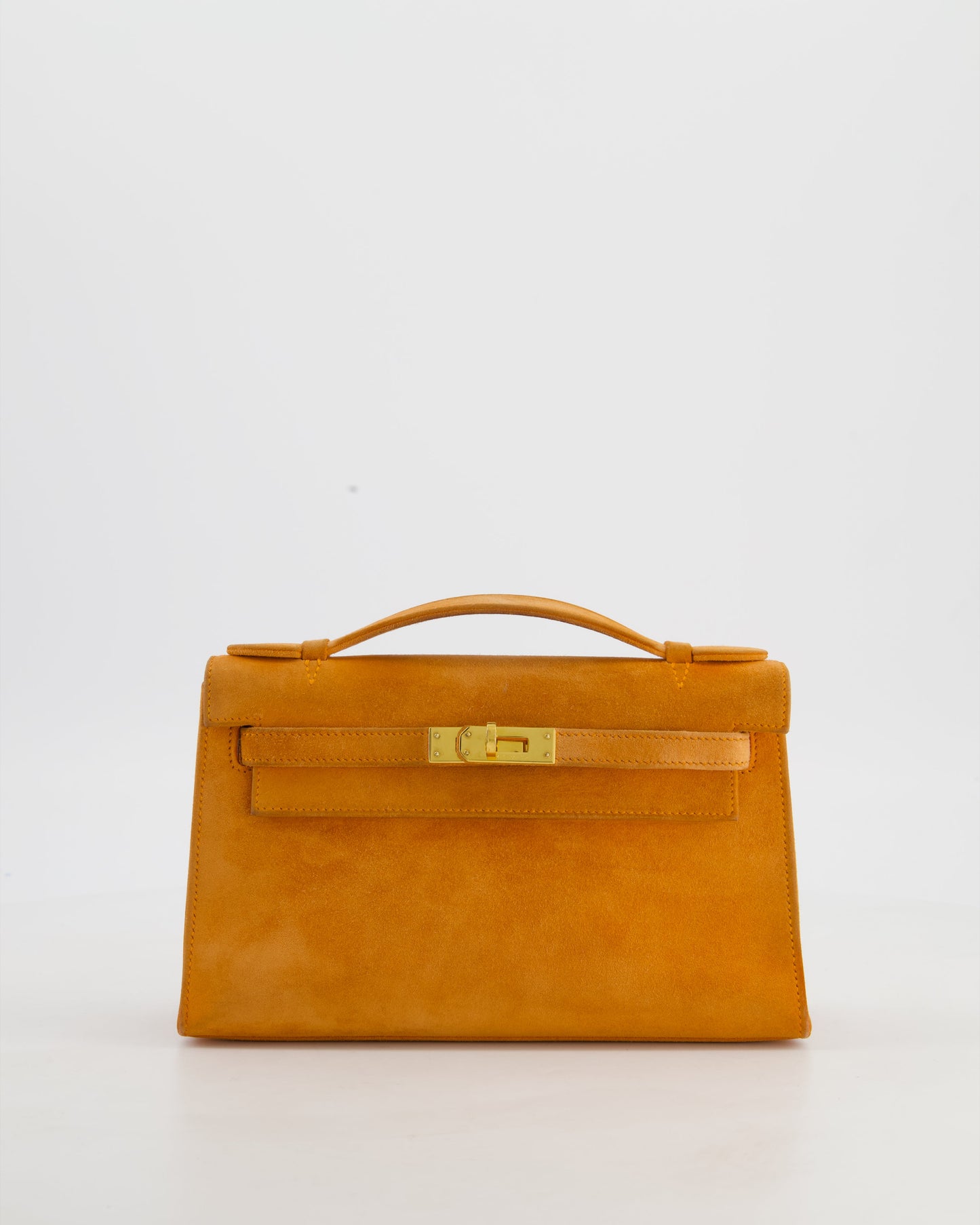 Hermes Vintage Mini Kelly Pochette Bag in Orange Veau Doblis Leather with Gold Hardware