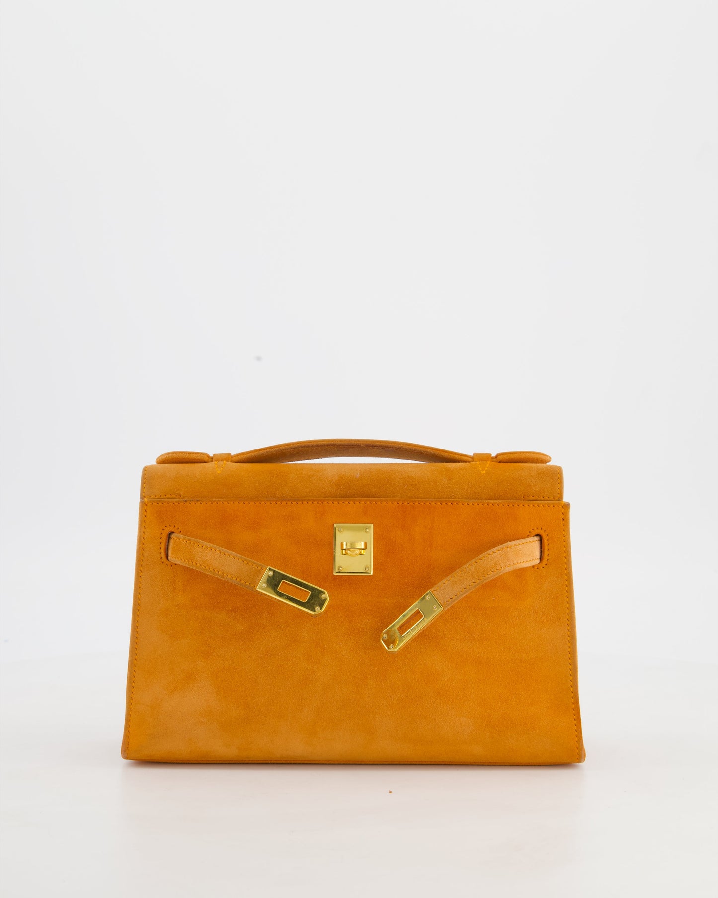 Hermes Vintage Mini Kelly Pochette Bag in Orange Veau Doblis Leather with Gold Hardware