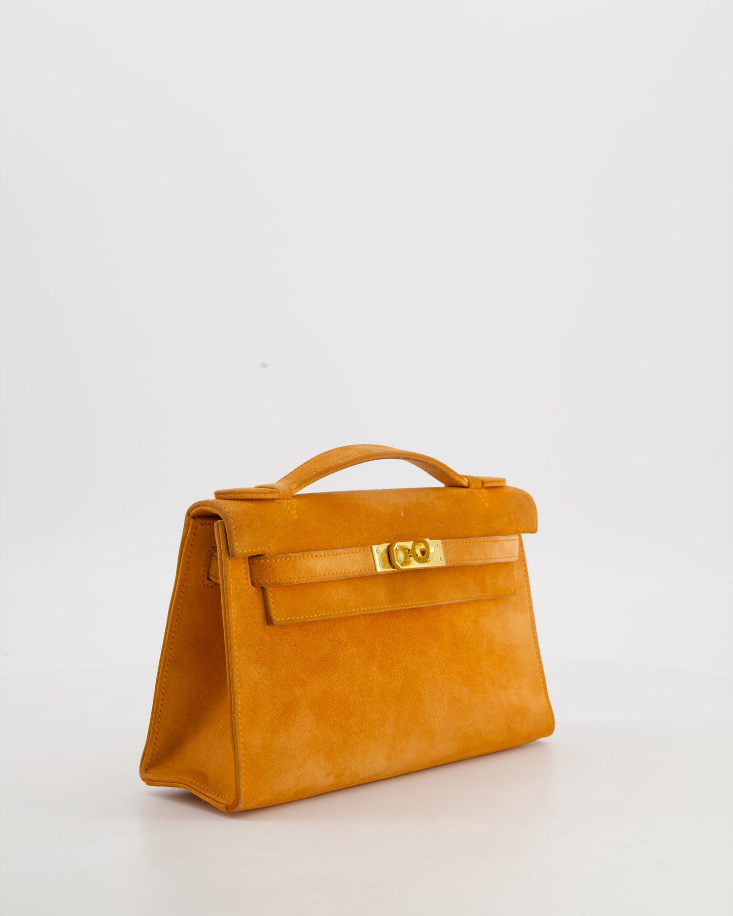 Hermes Vintage Mini Kelly Pochette Bag in Orange Veau Doblis Leather with Gold Hardware