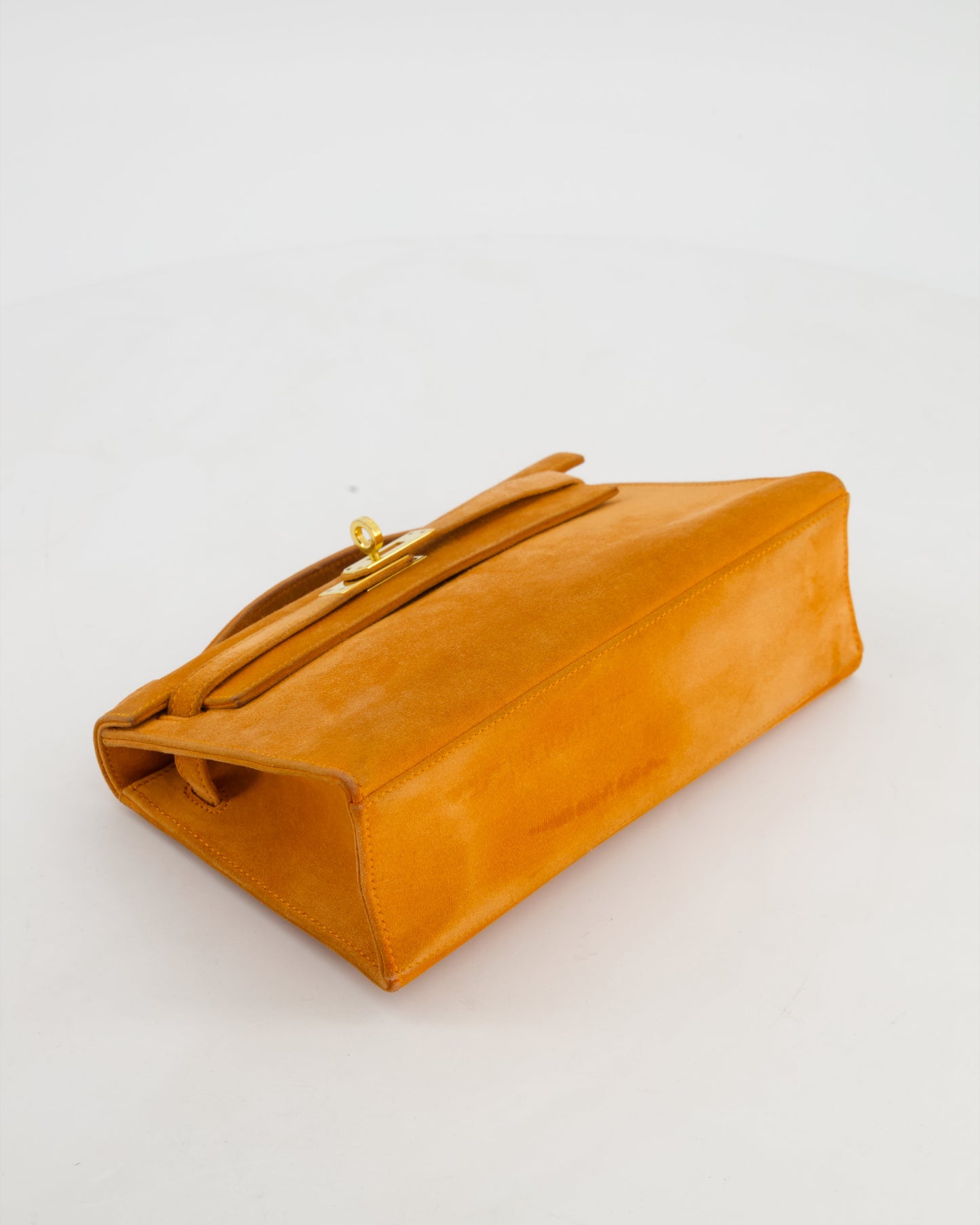 Hermes Vintage Mini Kelly Pochette Bag in Orange Veau Doblis Leather with Gold Hardware