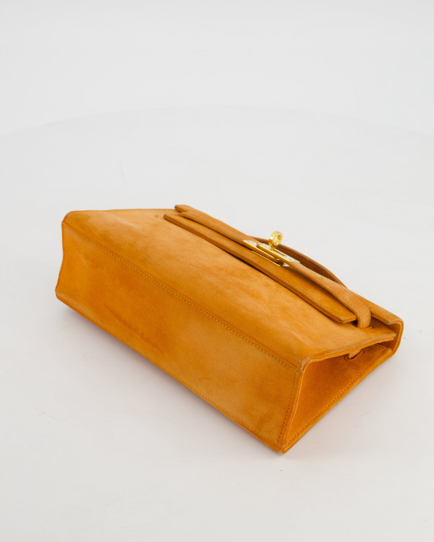 Hermes Vintage Mini Kelly Pochette Bag in Orange Veau Doblis Leather with Gold Hardware