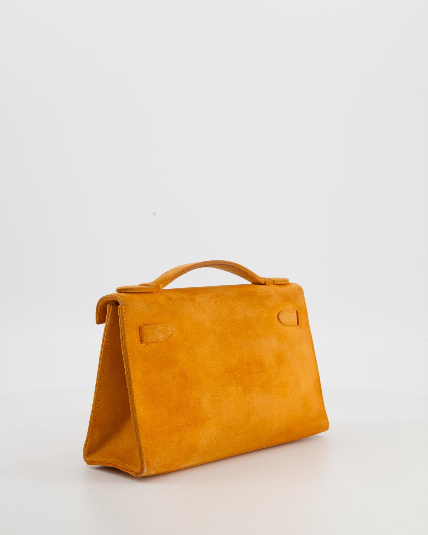 Hermes Vintage Mini Kelly Pochette Bag in Orange Veau Doblis Leather with Gold Hardware