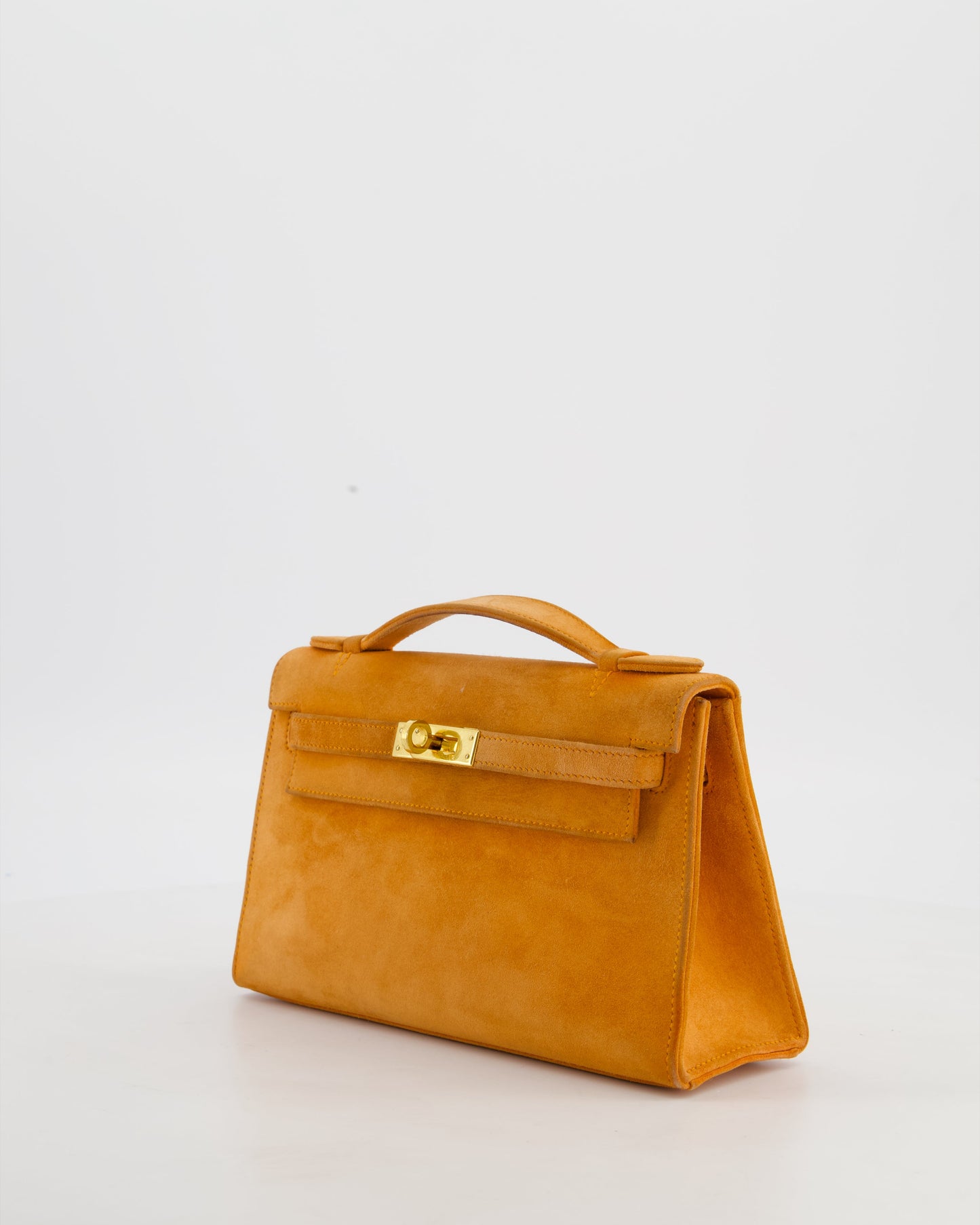 Hermes Vintage Mini Kelly Pochette Bag in Orange Veau Doblis Leather with Gold Hardware
