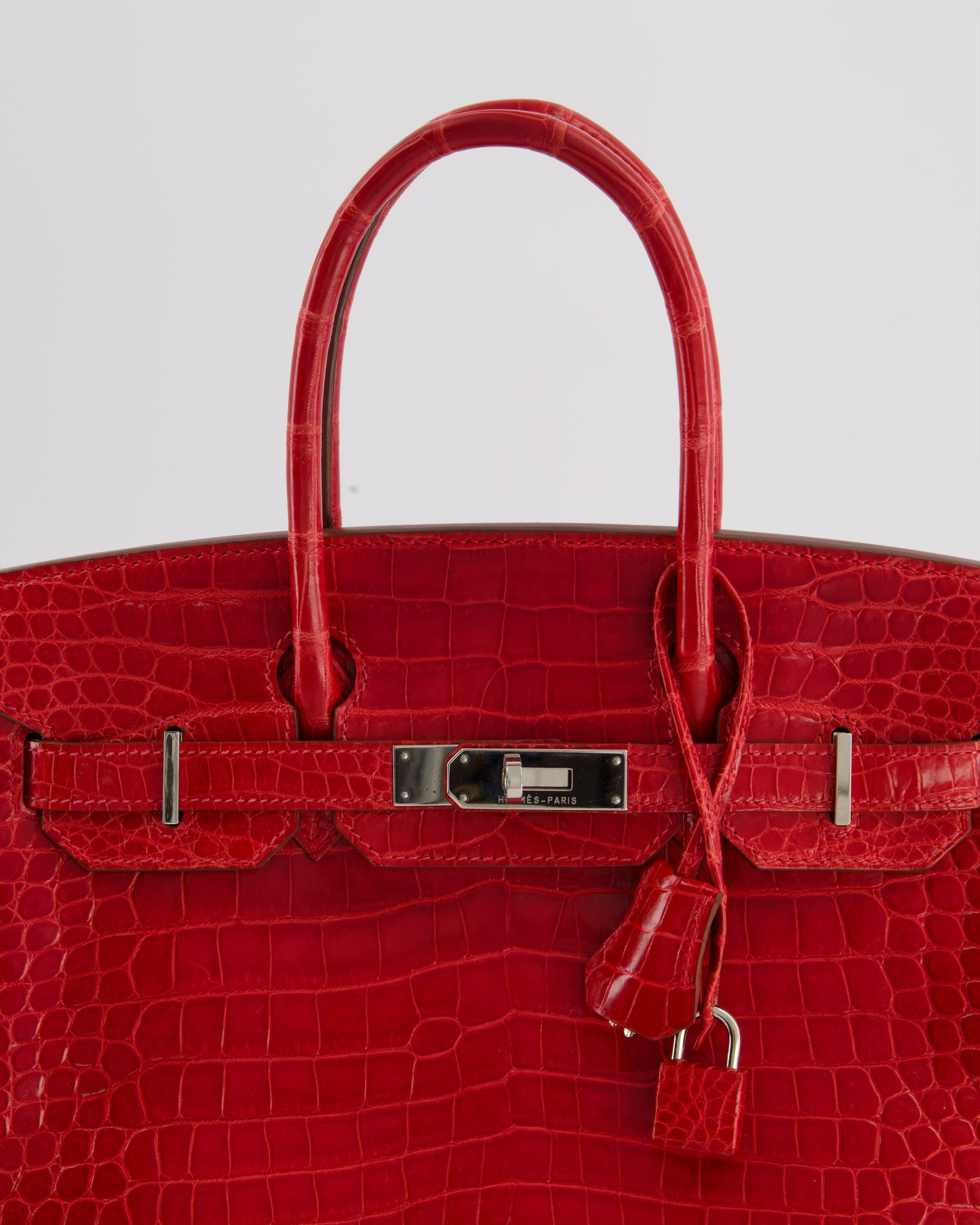 *HOT & RARE* Hermes Birkin 30 Retourne Bag in Braise Shiny Porosus Crocodile Leather with Palladium Hardware