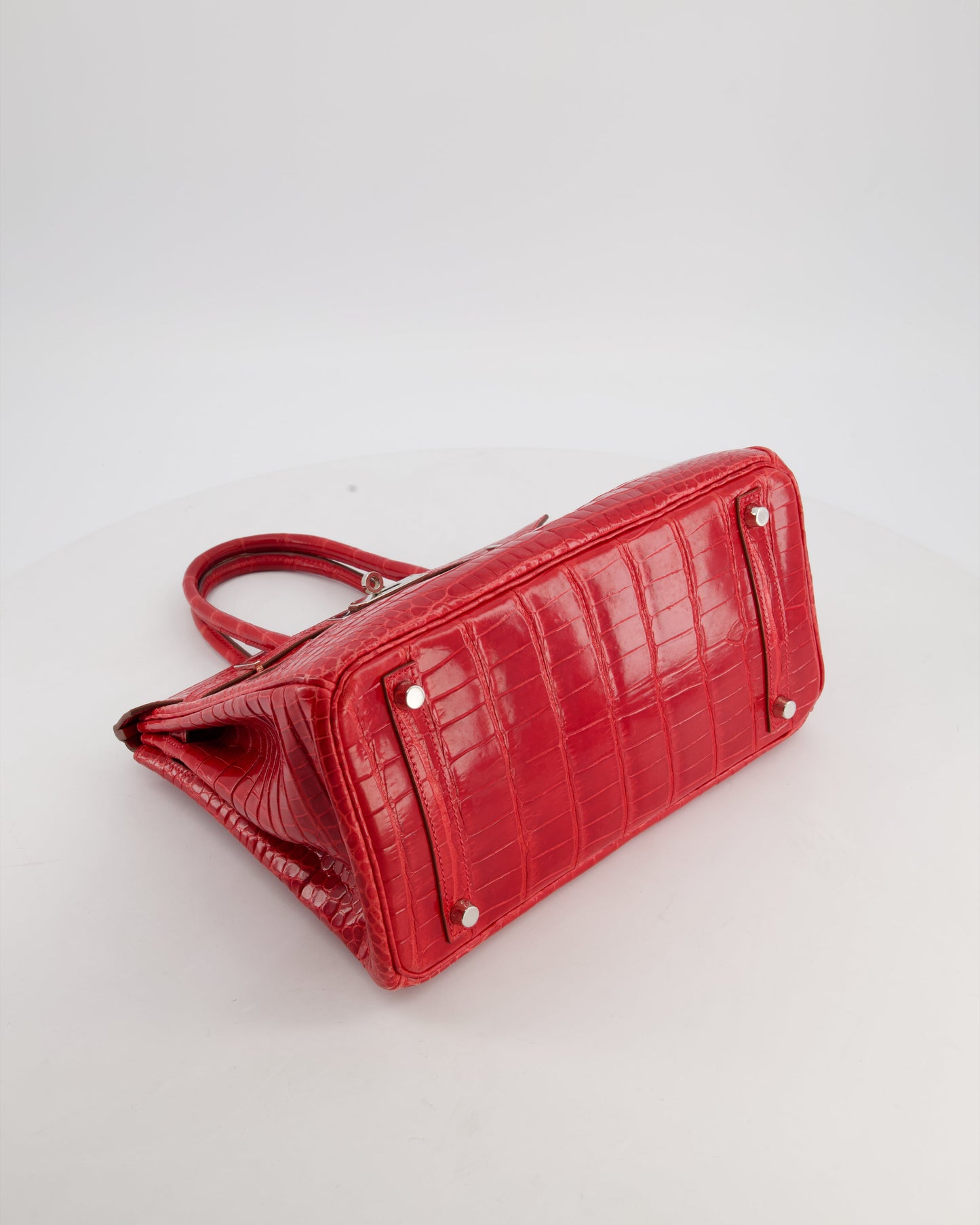 *HOT & RARE* Hermes Birkin 30 Retourne Bag in Braise Shiny Porosus Crocodile Leather with Palladium Hardware
