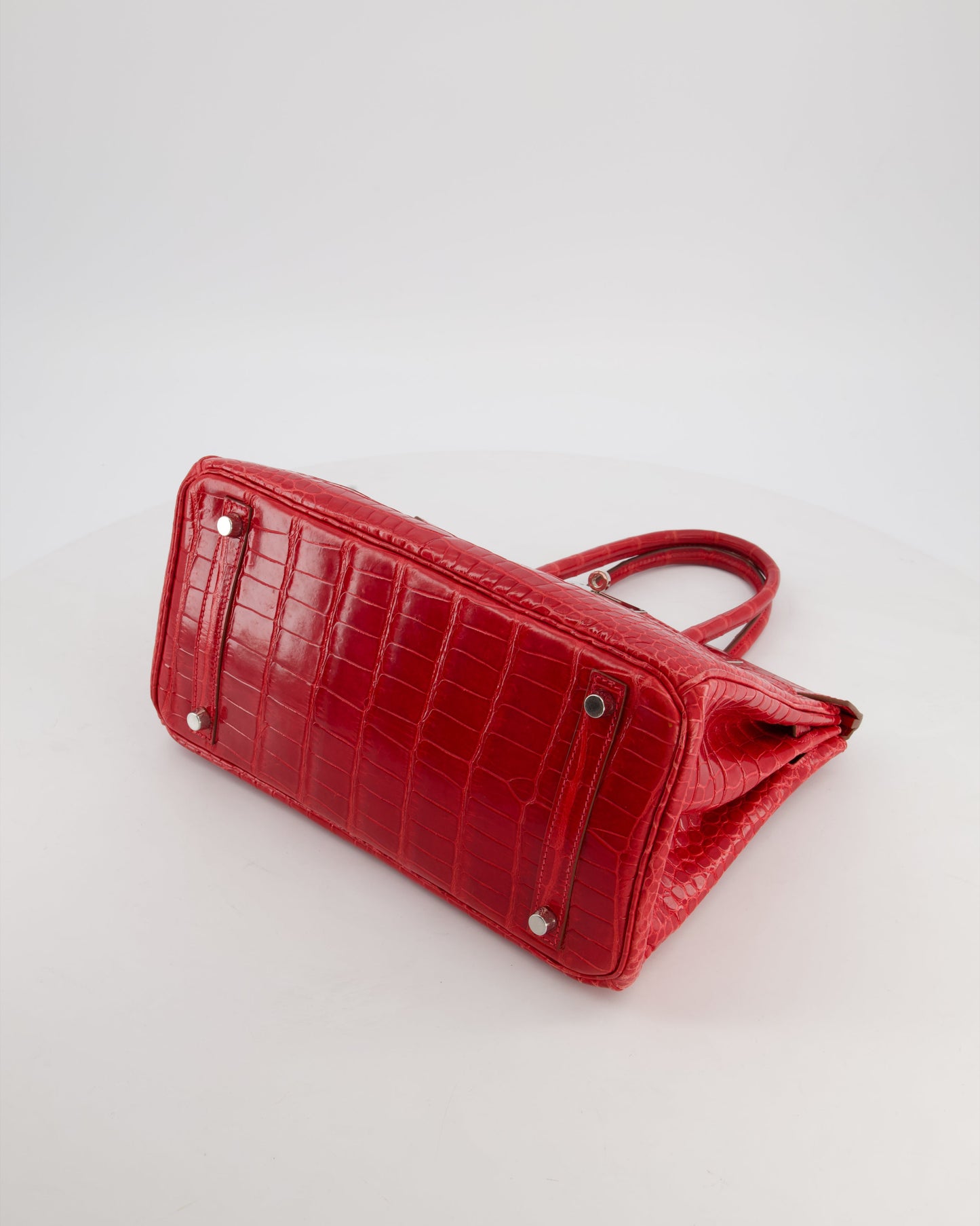 *HOT & RARE* Hermes Birkin 30 Retourne Bag in Braise Shiny Porosus Crocodile Leather with Palladium Hardware