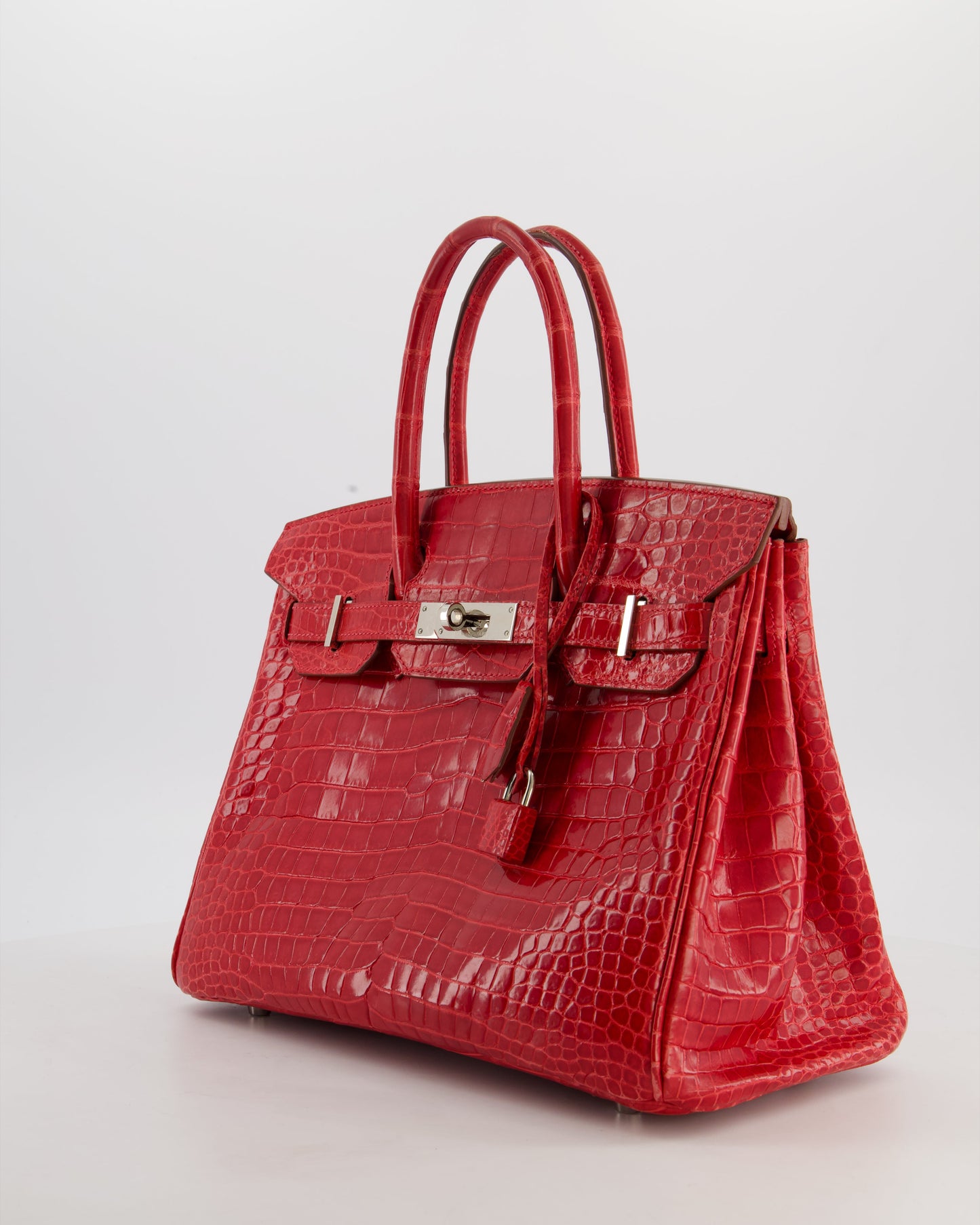 *HOT & RARE* Hermes Birkin 30 Retourne Bag in Braise Shiny Porosus Crocodile Leather with Palladium Hardware
