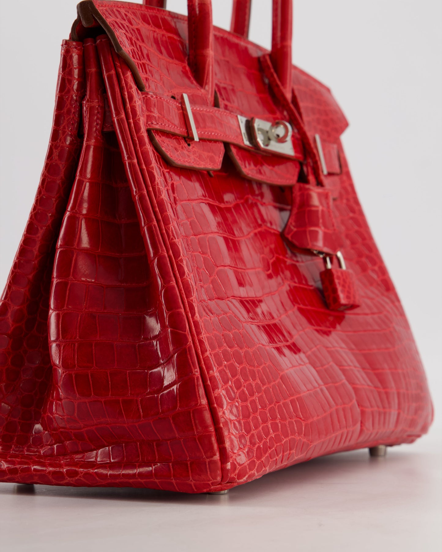 *HOT & RARE* Hermes Birkin 30 Retourne Bag in Braise Shiny Porosus Crocodile Leather with Palladium Hardware