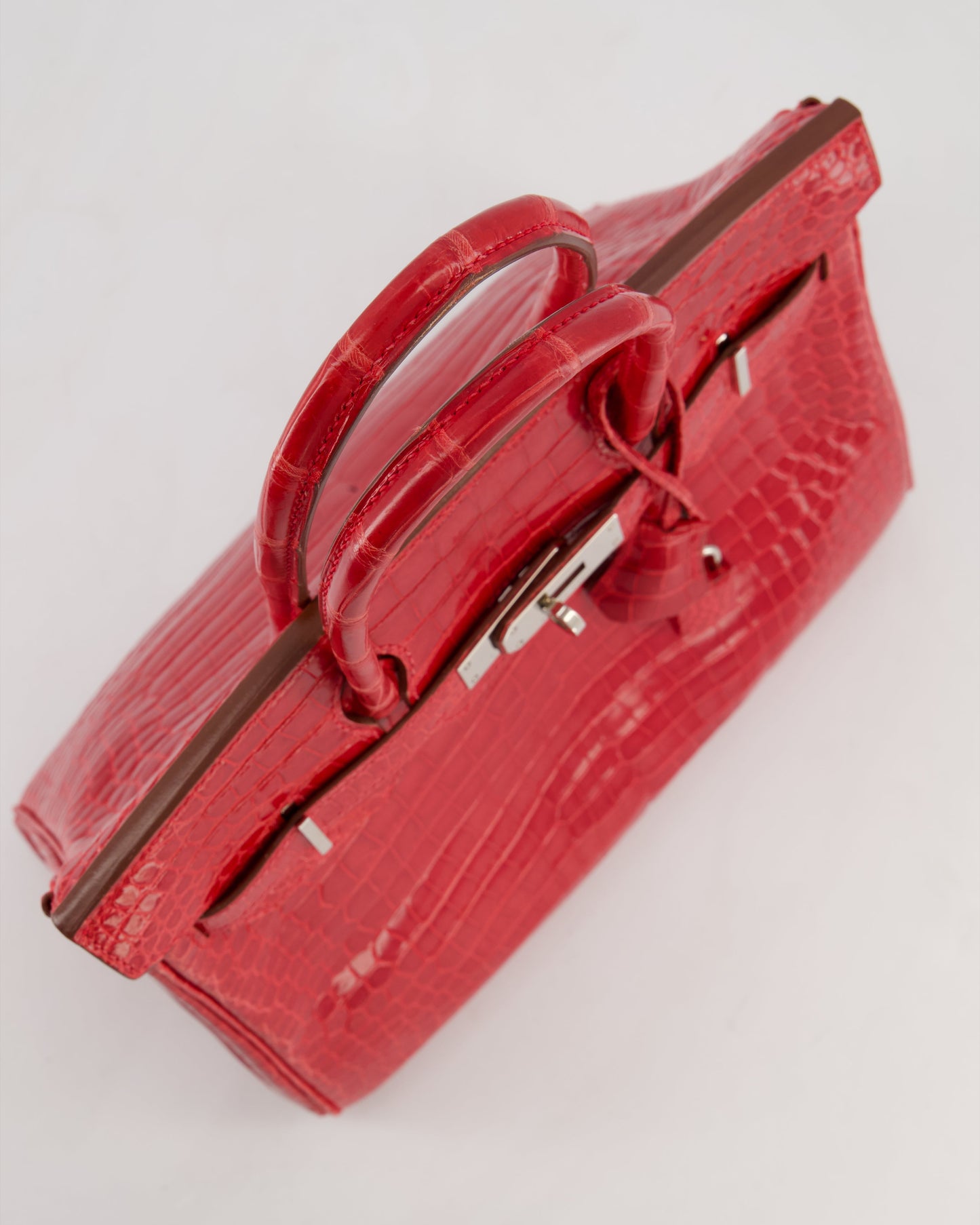 *HOT & RARE* Hermes Birkin 30 Retourne Bag in Braise Shiny Porosus Crocodile Leather with Palladium Hardware