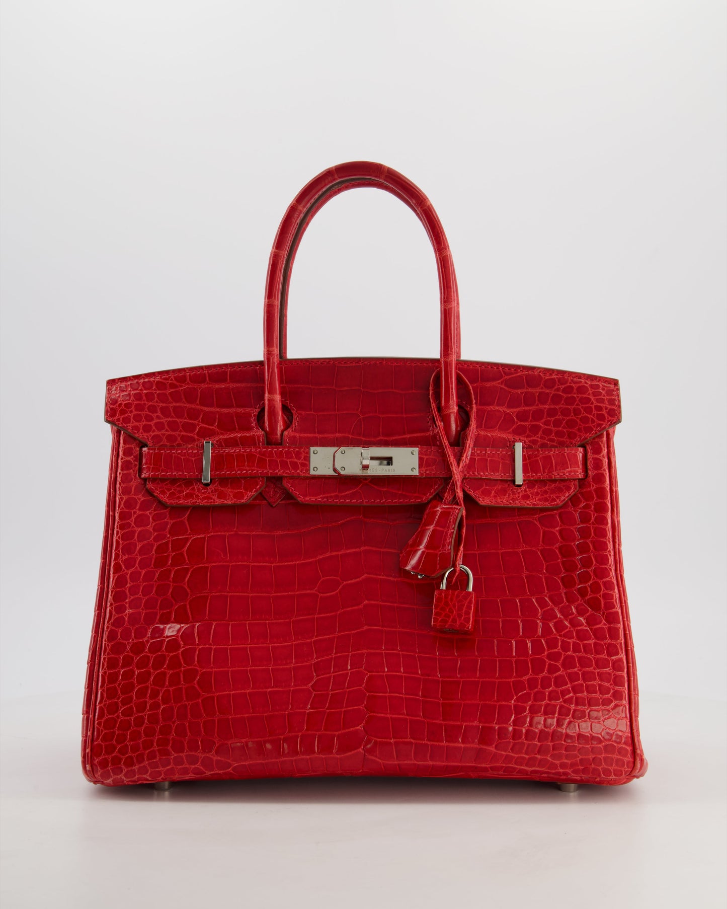 *HOT & RARE* Hermes Birkin 30 Retourne Bag in Braise Shiny Porosus Crocodile Leather with Palladium Hardware