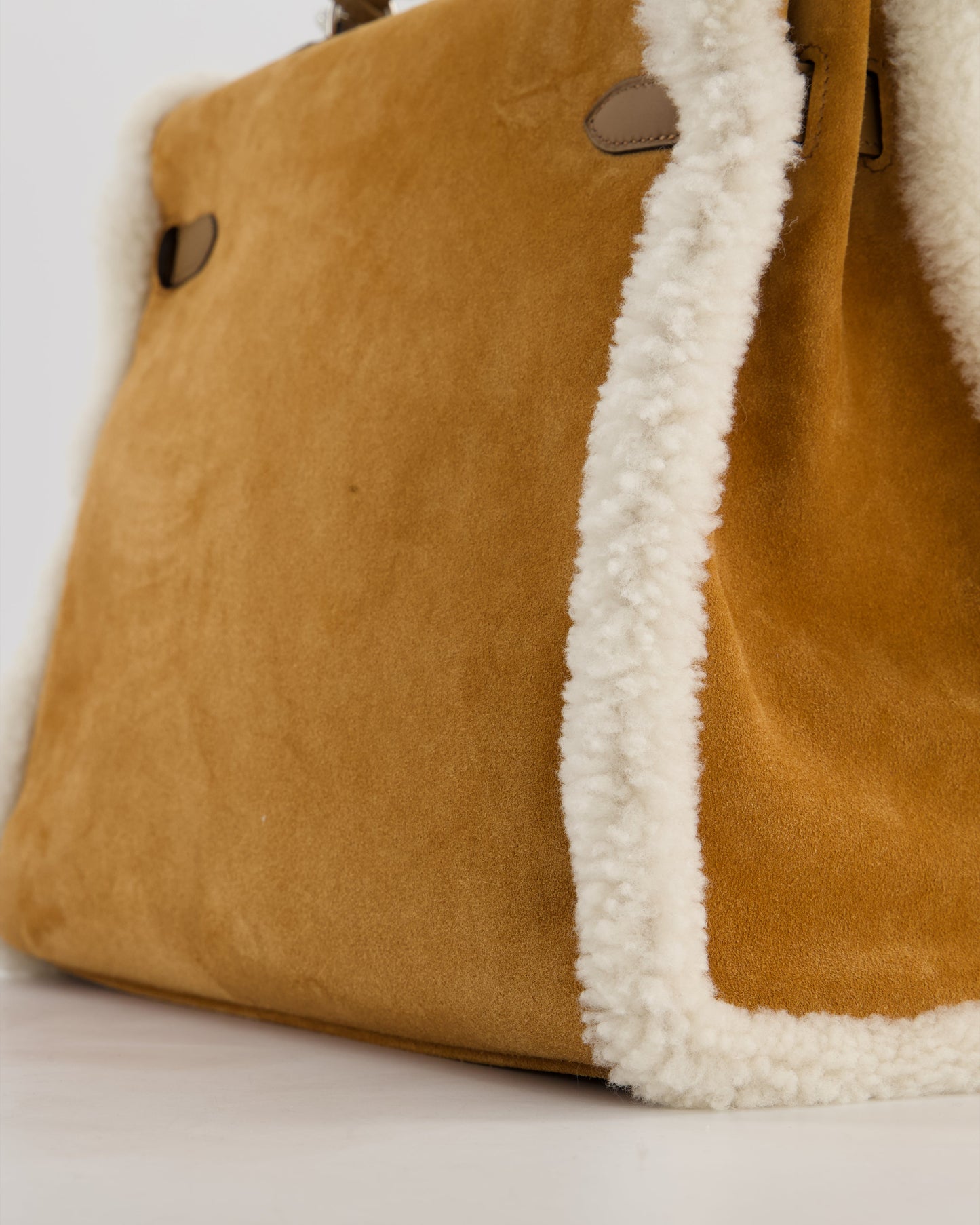 Hermes Kelly 35 Teddy Plush Grizzly Bag in Alezan Swift Leather, Ecru Plush & Chamois Grizzly Suede Leather with Palladium Hardware