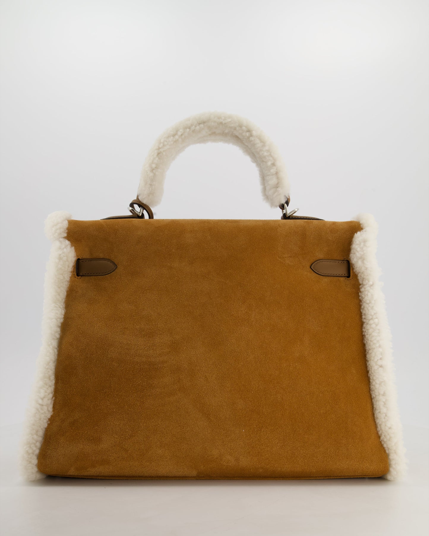 Hermes Kelly 35 Teddy Plush Grizzly Bag in Alezan Swift Leather, Ecru Plush & Chamois Grizzly Suede Leather with Palladium Hardware