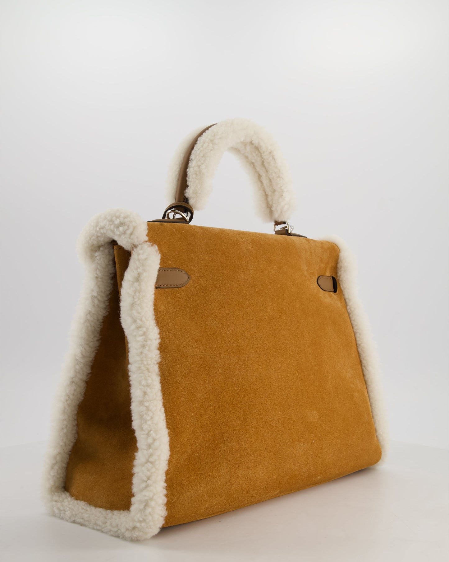 Hermes Kelly 35 Teddy Plush Grizzly Bag in Alezan Swift Leather, Ecru Plush & Chamois Grizzly Suede Leather with Palladium Hardware