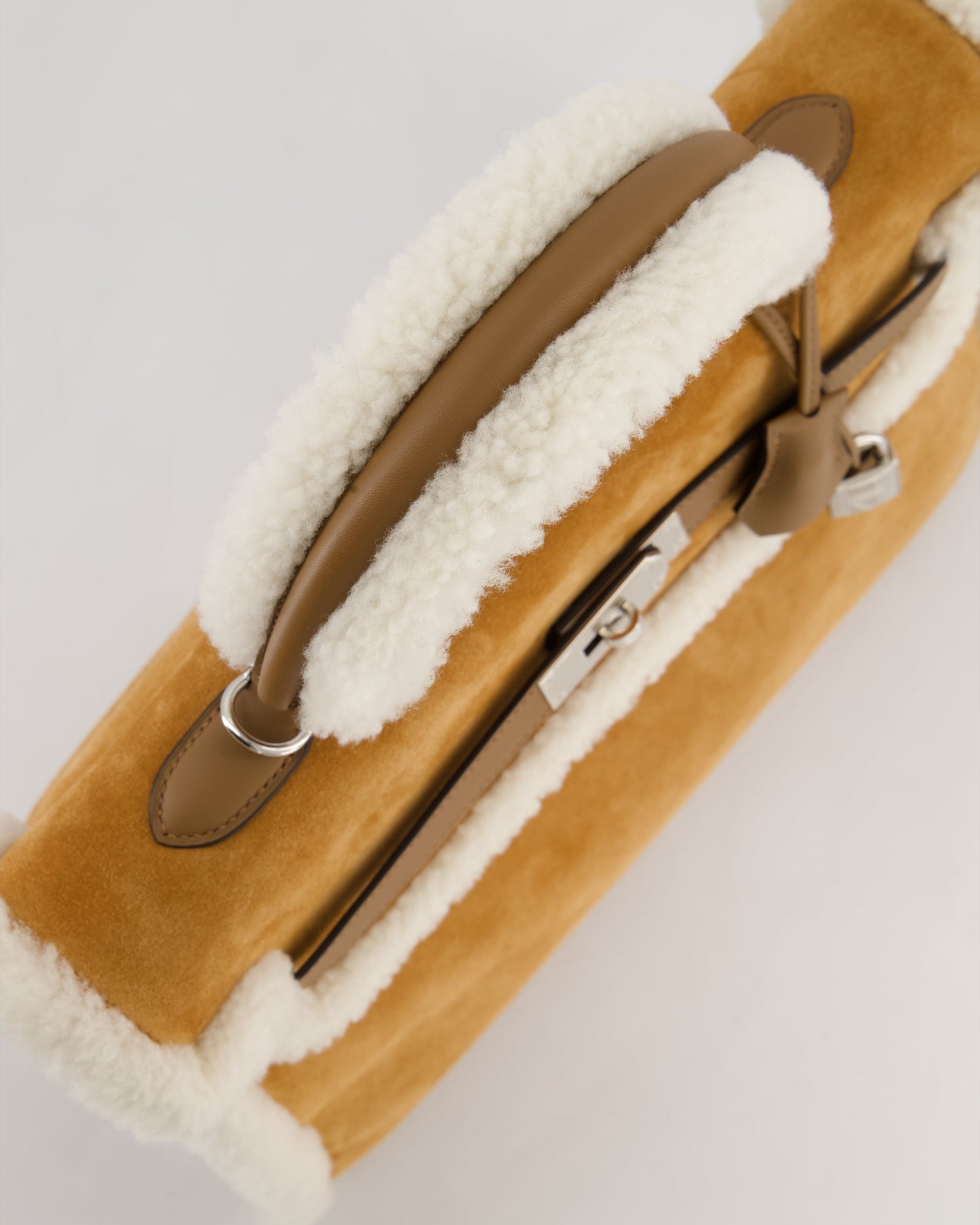 Hermes Kelly 35 Teddy Plush Grizzly Bag in Alezan Swift Leather, Ecru Plush & Chamois Grizzly Suede Leather with Palladium Hardware