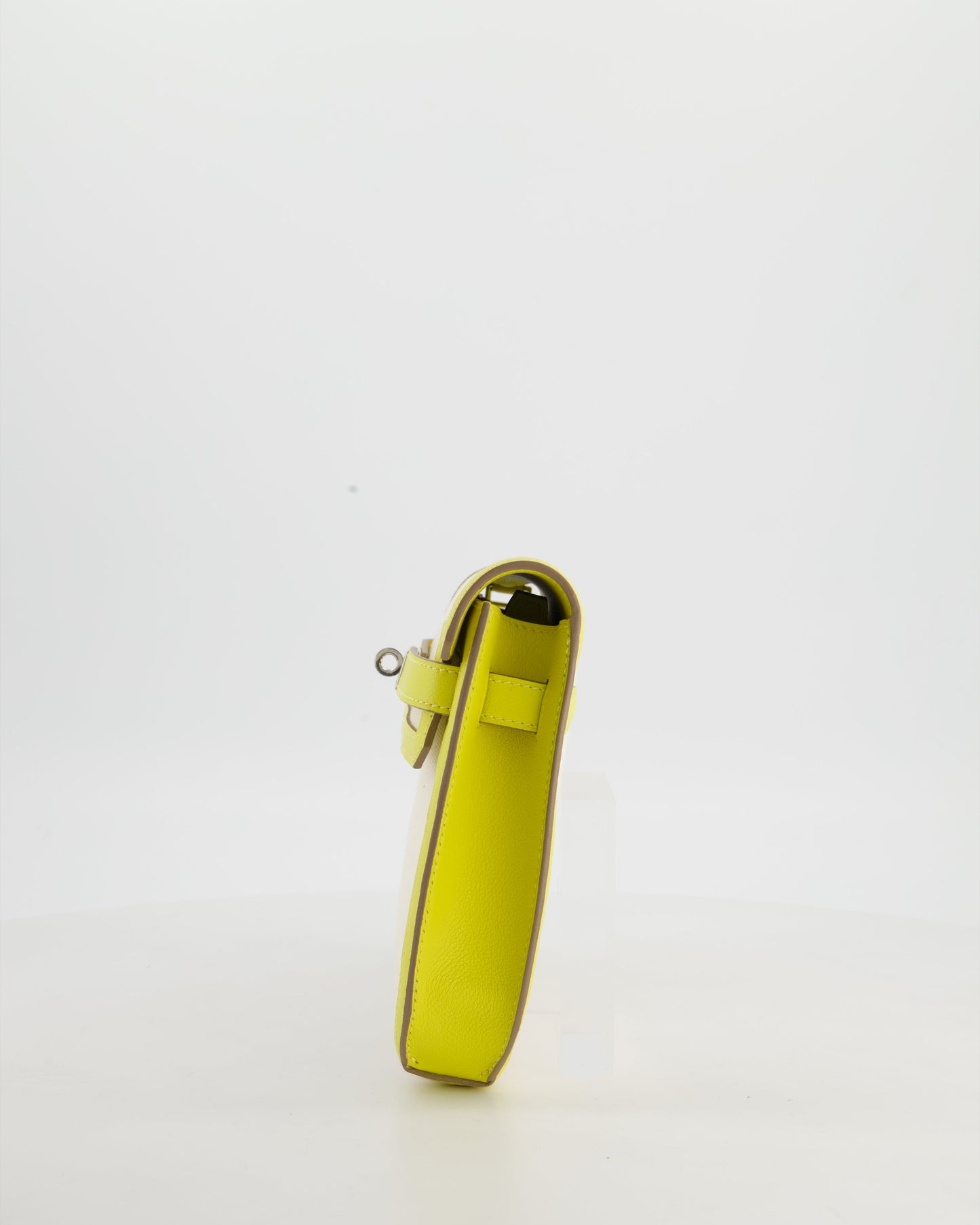 Hermes Kelly Depeches 25 Verso Bag in Ecru Canvas and Jaune Citron Chèvre with Palladium Hardware