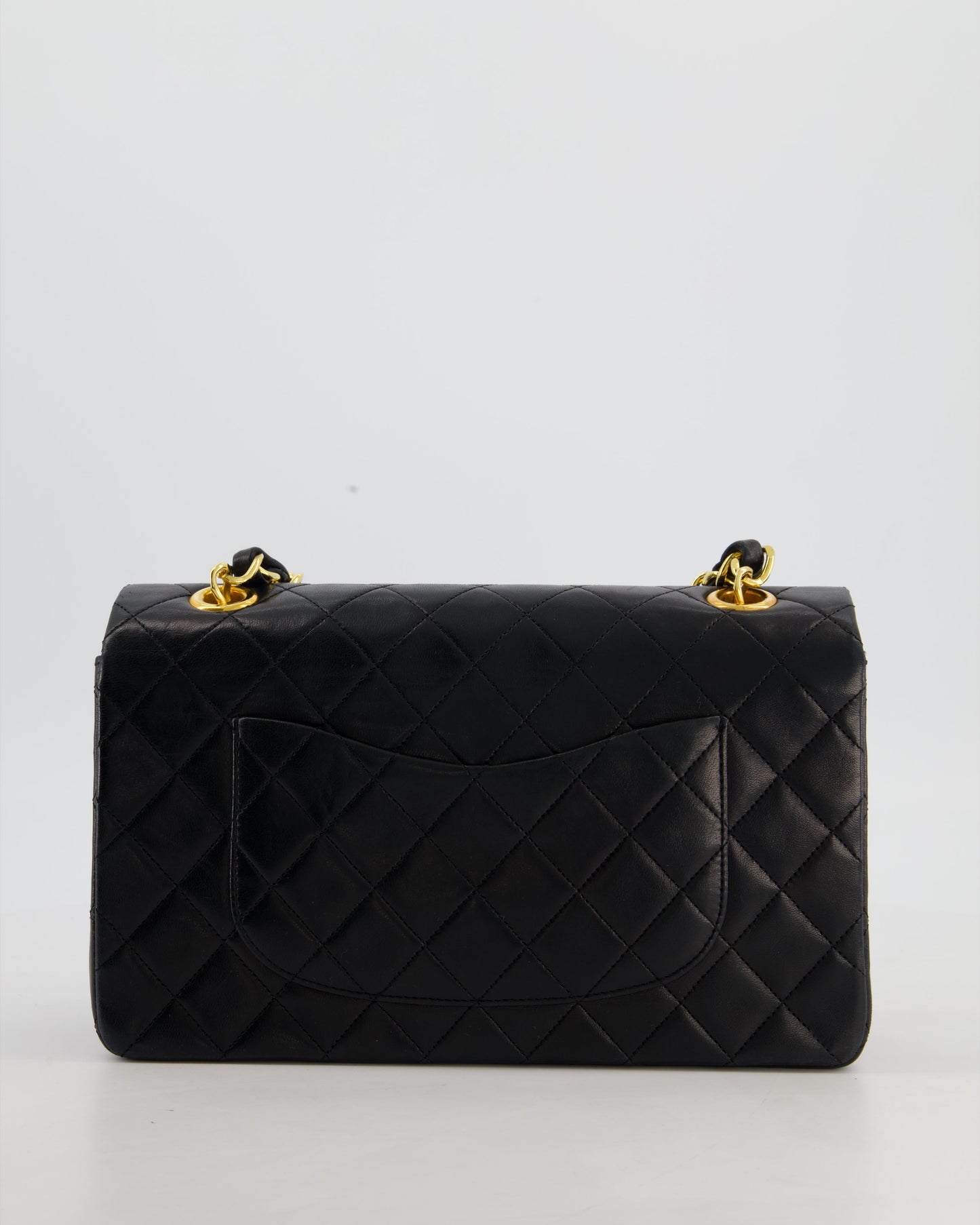*RARE* Chanel Black Vintage Medium Single Flap Bag in Lambskin Leather with 24K Gold Chain Top Handle