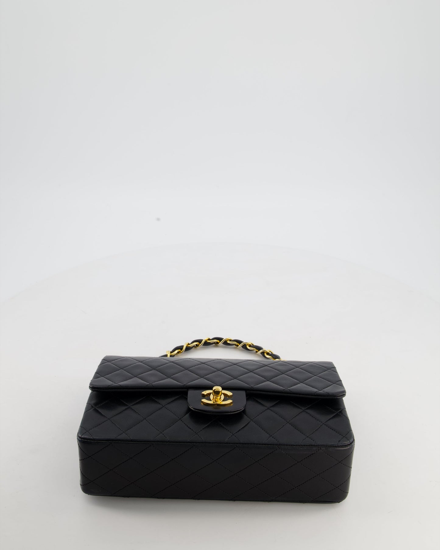 *RARE* Chanel Black Vintage Medium Single Flap Bag in Lambskin Leather with 24K Gold Chain Top Handle
