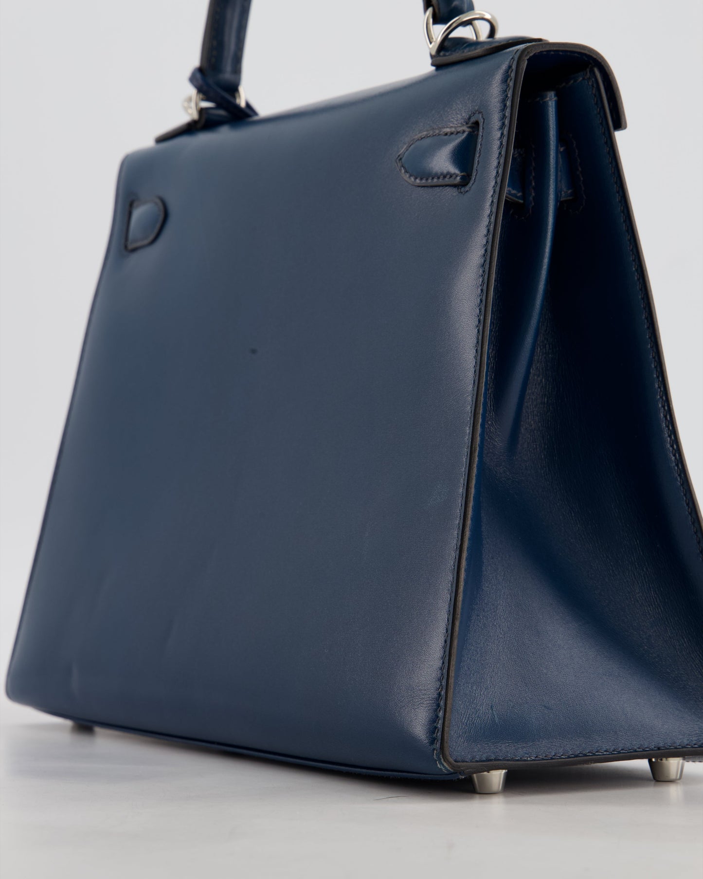 *VERY RARE* Hermes Kelly 28 Sellier Bag in Bleu De Prusse Box Calf Leather with Guilloche Palladium Hardware