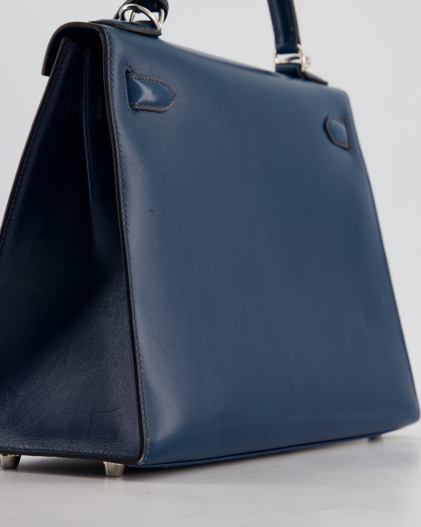 *VERY RARE* Hermes Kelly 28 Sellier Bag in Bleu De Prusse Box Calf Leather with Guilloche Palladium Hardware
